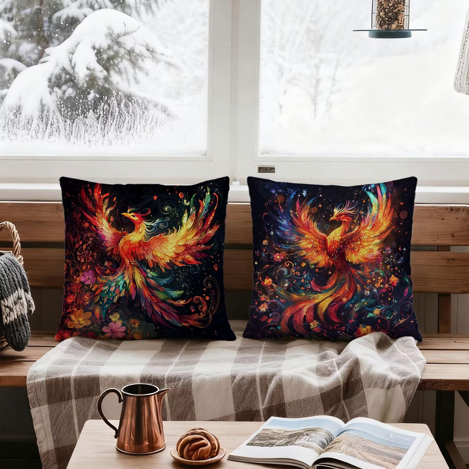 Vistoso Funda Cojin 60x60 FéNix Funda Almohada 60x60 Cojines Sofa Súper Suave Fundas Cojines Decorativos Fundas Almohadas 4 Piezas Cervicales y Cuello, para Hogar Sofa Cama Salon Decoracion E - 883