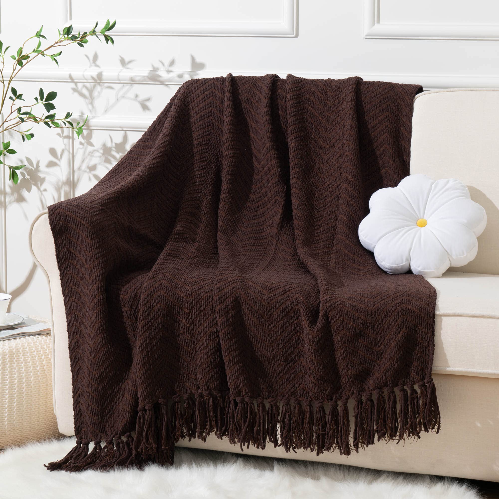 Battilo Dark Brown Throw Blanket for Sofa, 150cmx200cm