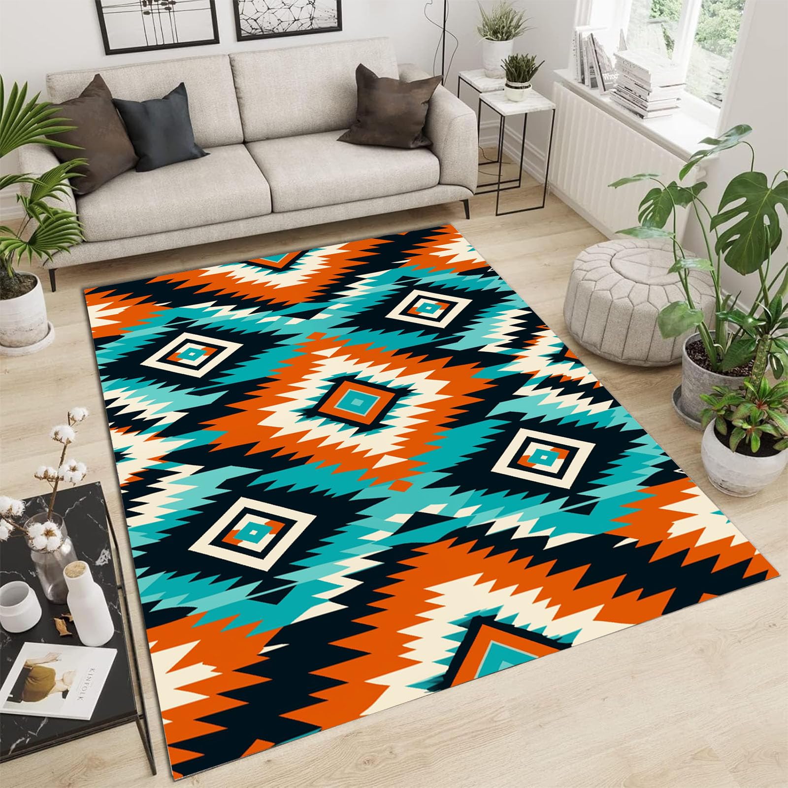 Tapis poils courts lavable et antidérapant avec motifs géométriques