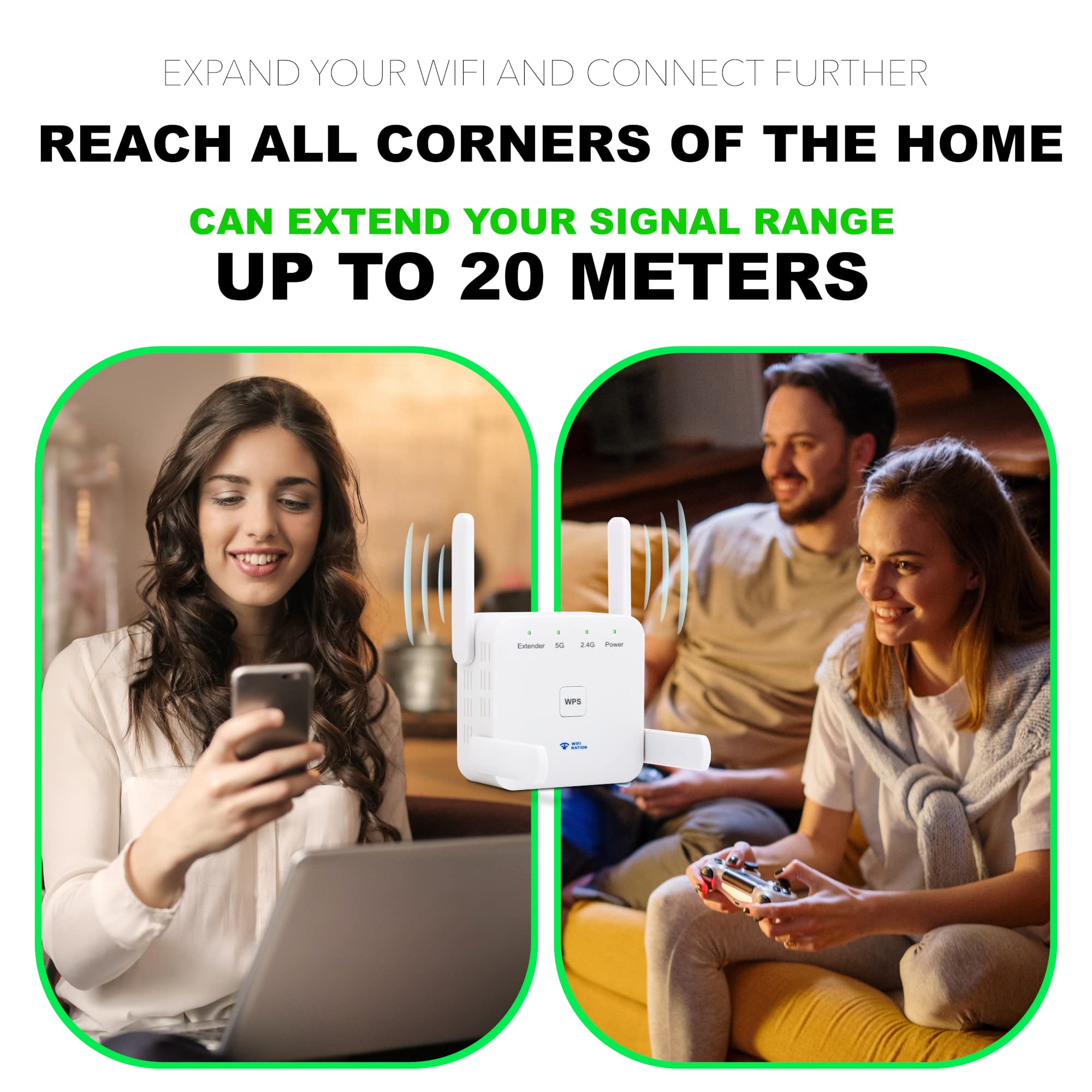 Extensor de rango WiFi de 1200 Mbps, 2.4 GHz y 5 GHz, doble señal WiFi, amplificador de Internet con puerto Ethernet RJ45 y compatible con modo AP/router/repetidor