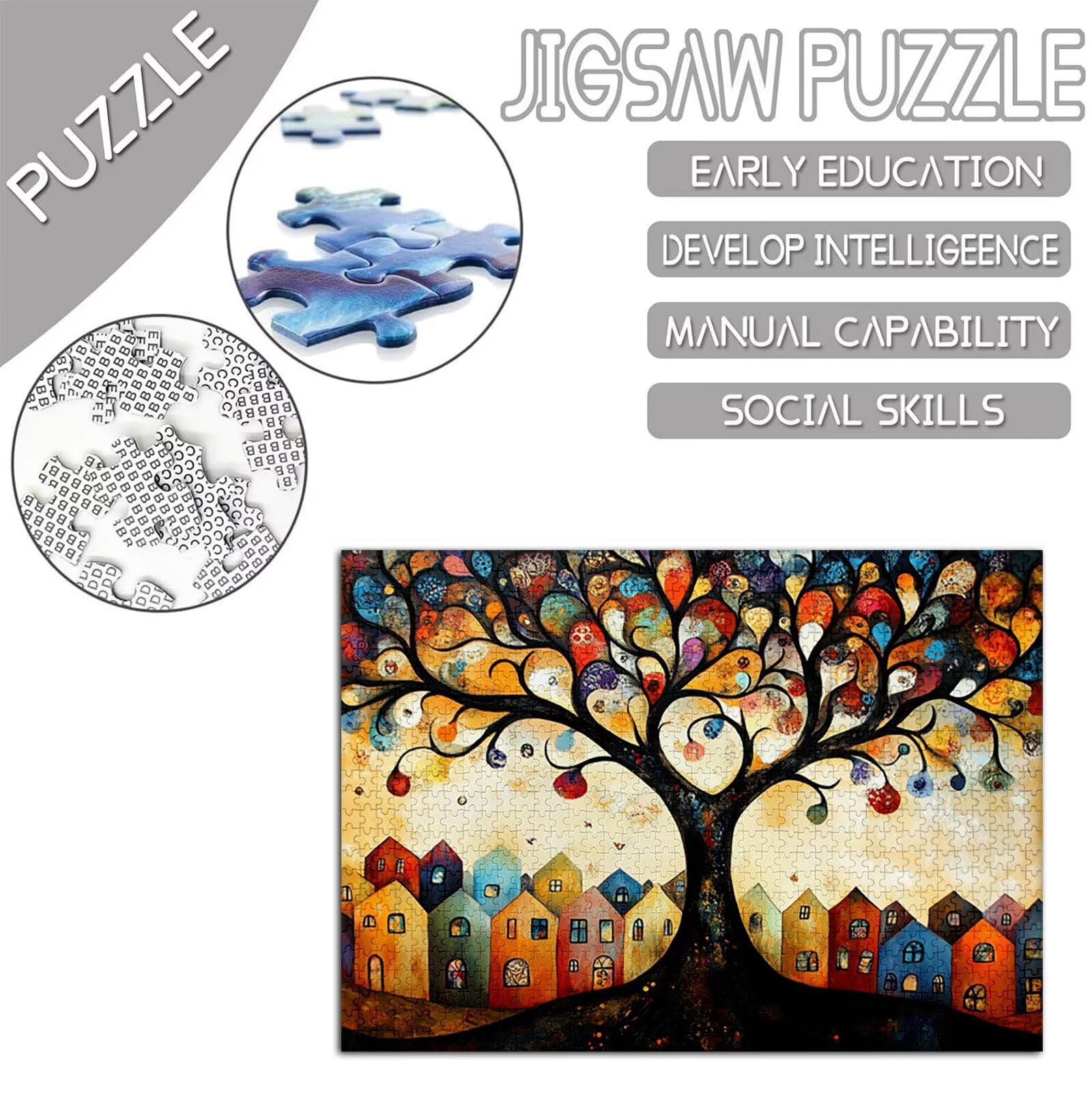 Abstrakcyjne Puzzle 1500 sztuk, 5D DIY Puzzle Drzewo Puzzle Dorośli i 14 lat Chłopcy, Układanka z pudełkiem prezentowym, Gry Relaks i Inteligencja, Wystrój pokoju na ścianę, 87 x 57 cm, Model105