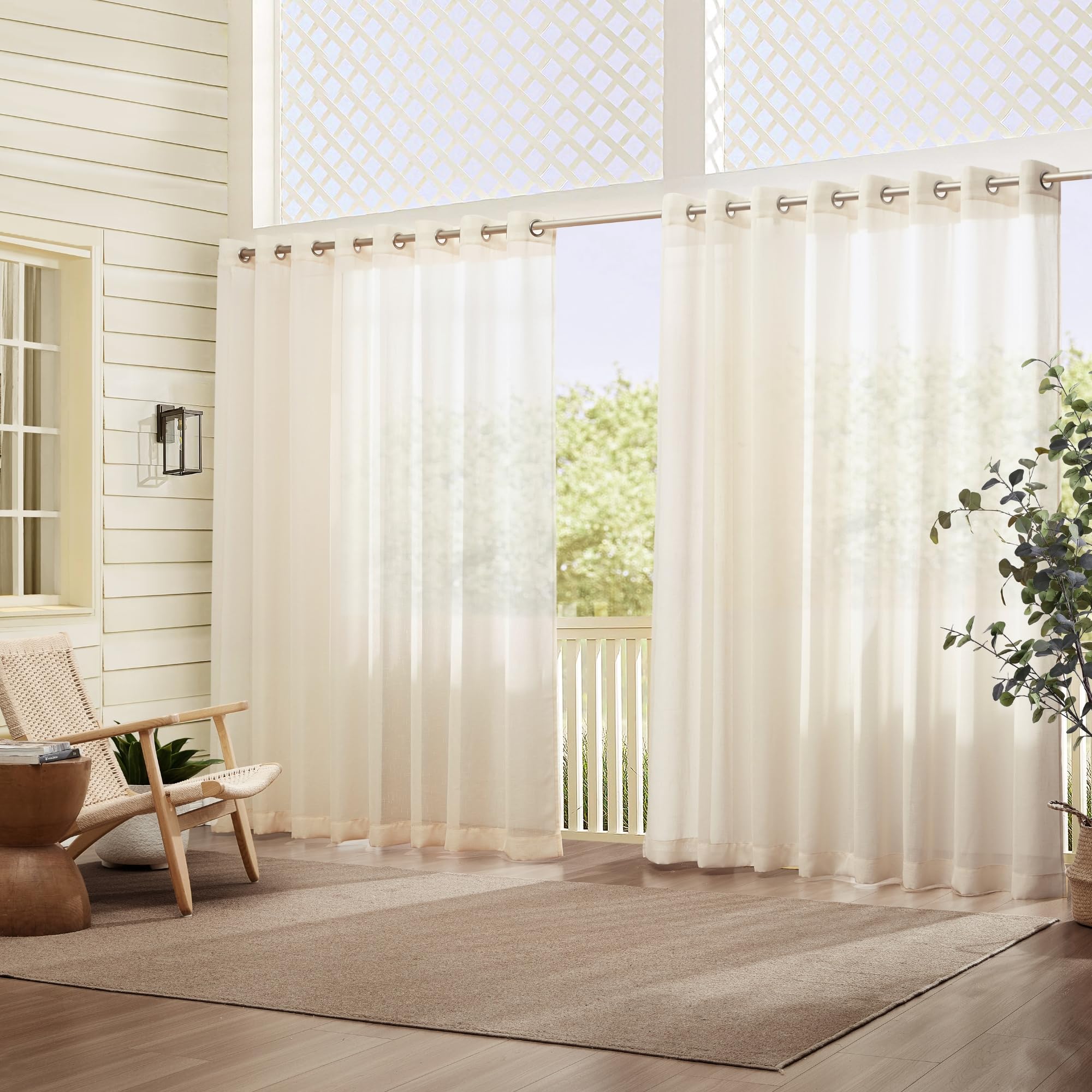 Elrene Home Fashions Carmen Extra Wide Indoor/Outdoor Sheer Grommet Window Curtain Panel, 114"x108" (1, Ivory - Image 2