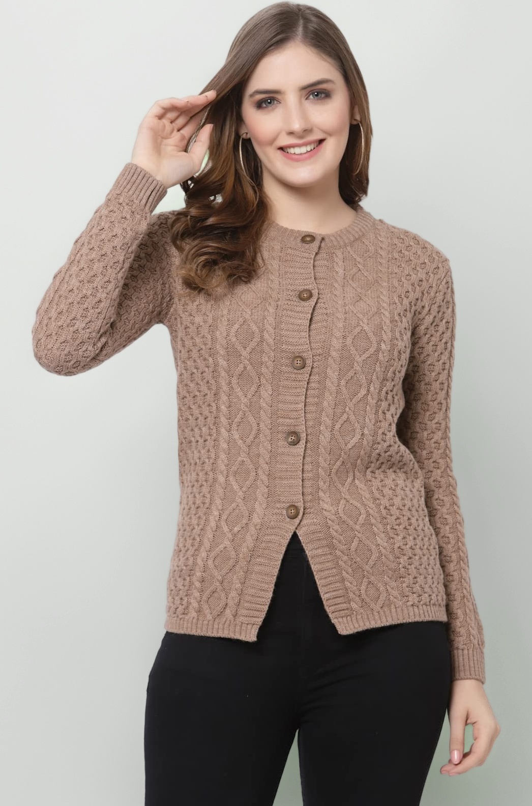 Women Sweater for Winters Woolen Acrylic Full Sleeve Round Neck Cable Design Cardigan Sweater for Women Winter Woollen Stylish