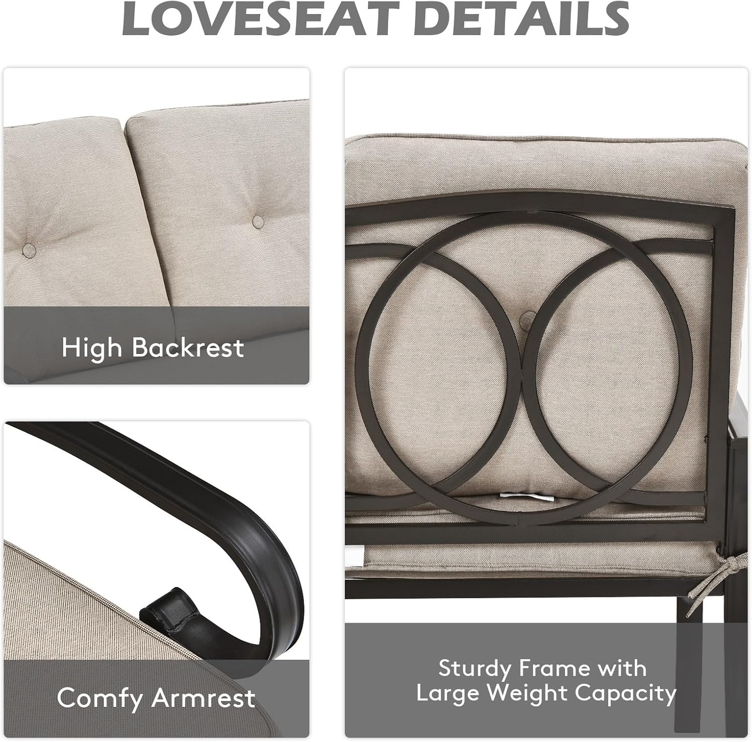 2PCS Patio Loveseat Bench Table Indoor Outdoor Furniture Set Cushioned Chair Beige