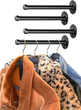 Industrial Pipe Clothing Rack, Hanging Rod for Closet, Wall Mounted Multi Purpose 12 inch 4 Pack