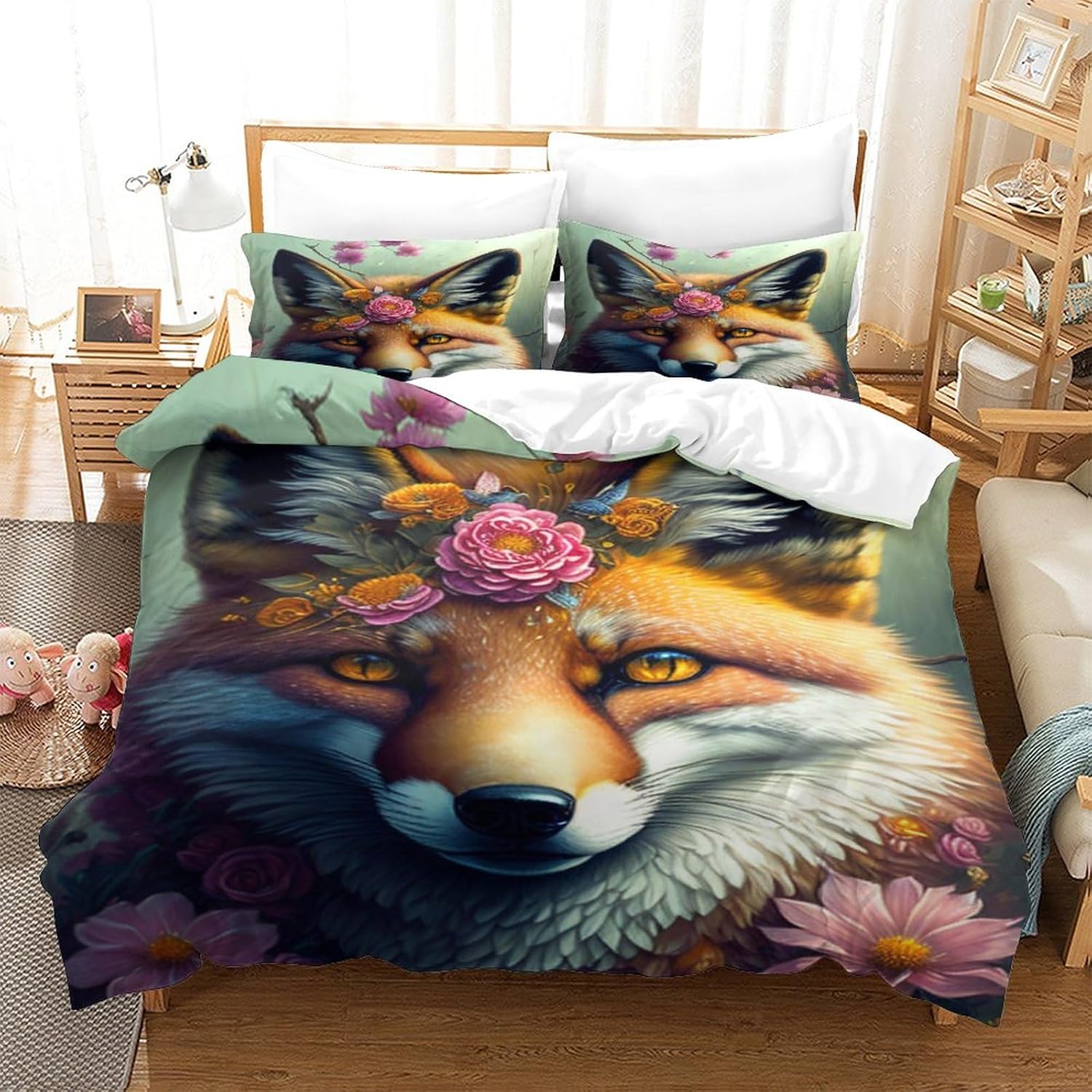 Colorful Animals Three Piece Suit Cartoon Quilt Cover Set - Super Soft Bedding Set for Kids with Pillowcase - Lightweight and Breathable Microfiber Bed Linens