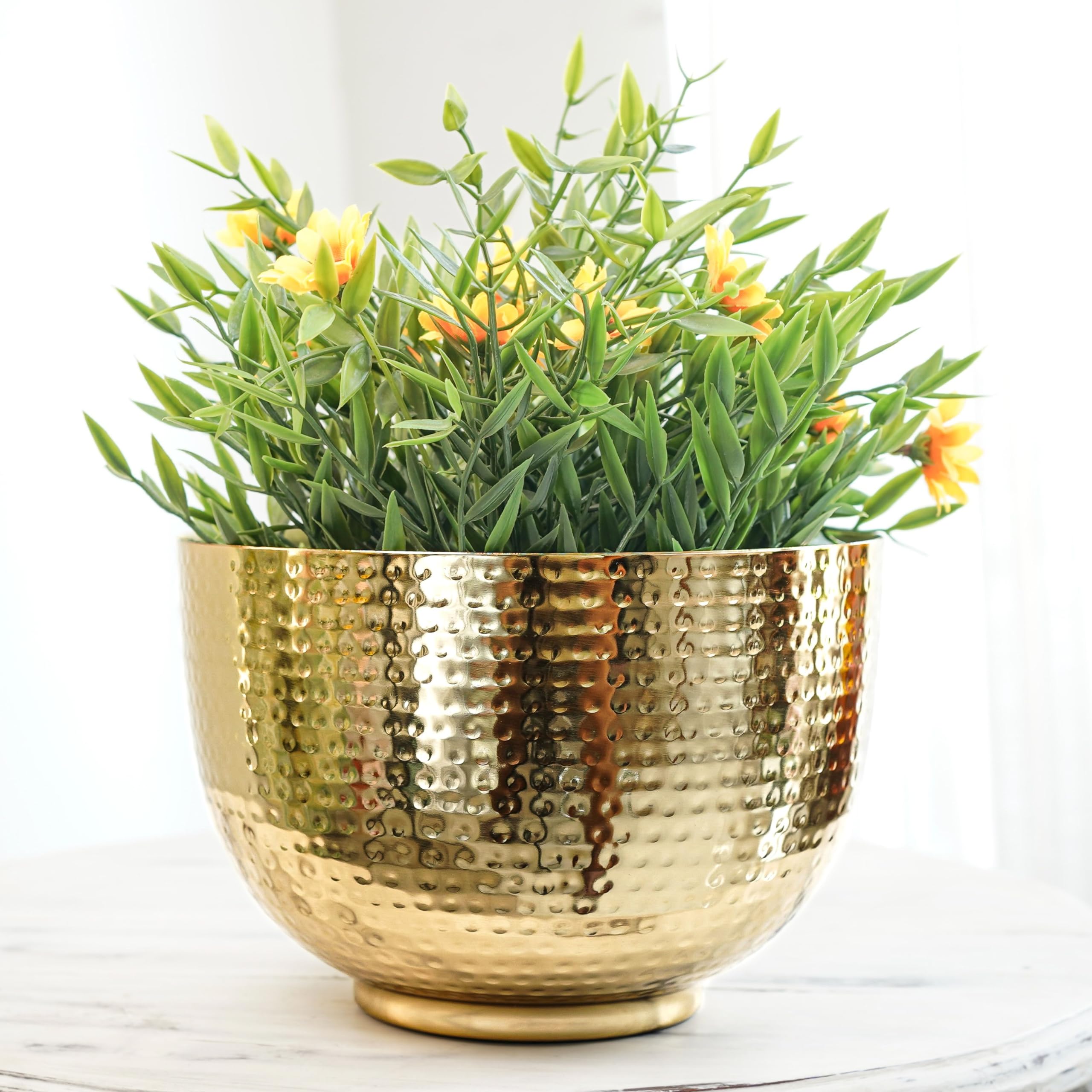 BEHOMA Metal Hammered Golden Bowl Planter for Home Decoration | Plant Pots for Home Living Room Bedroom Office Decor (Plants not Included) (B0D4YW59CL) Amazon Price History, Amazon Price Tracker