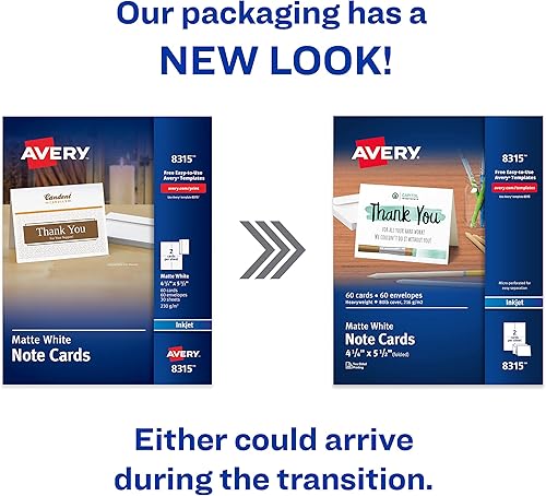 Miniatura 2 de Avery Tarjetas de notas imprimibles, 4.25 x 5.5 pulgadas, imprimibles por inyección de tinta, 60 tarjetas en blanco y sobres (8315)