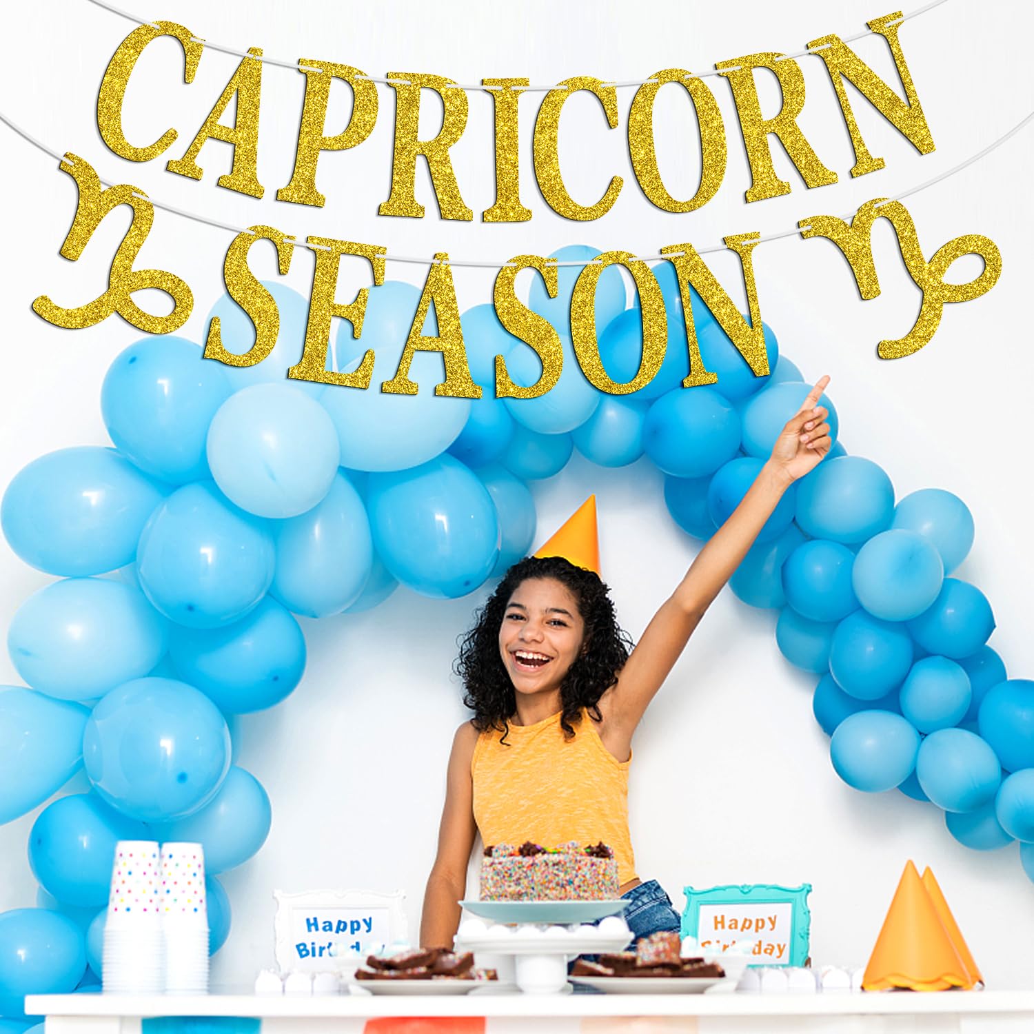 Big Capricorn Energy Banner – Glitzer-Wimpelkette Für Steinbock-Geburtstagspartys