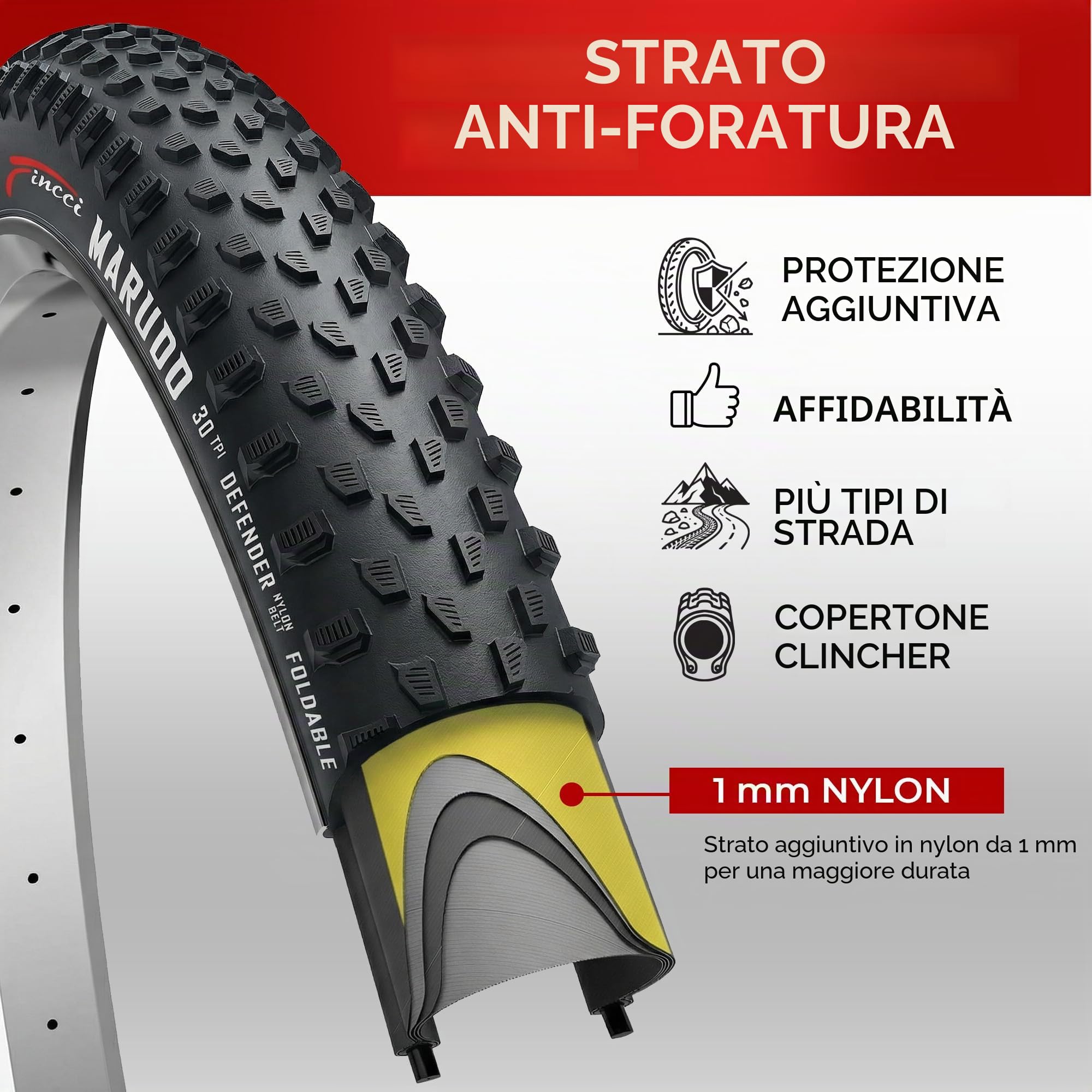 Fincci Bici Copertoni MTB 29 x 2.1 - Set di Nero Pneumatici Pieghevoli 29" con Protezione Antiforatura 1 mm e 2 Camere d'aria 52-622 - Imballaggio Gomme 29" per Gravel & Mountain & E bike