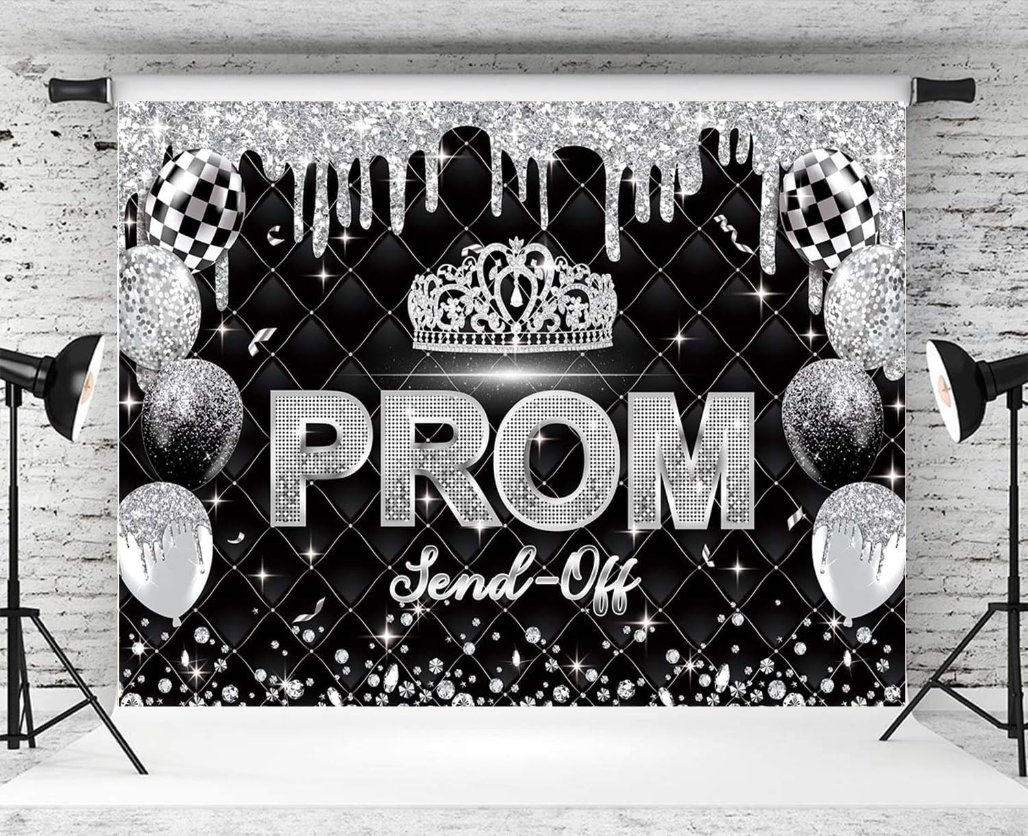 2026 Prom Send Off Backdrop 7x5FT Black Silver Graduation Background 2026 Prom Night Banner Congrats Grad Party Decorations Photo Props
