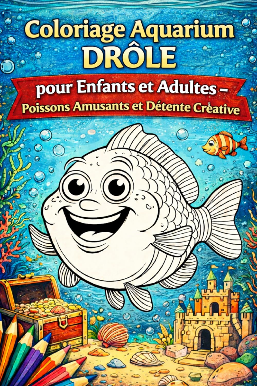 Coloriage Aquarium Drôle pour Enfants et Adultes – Poissons Amusants et Détente Créative: 85 dessins de poissons mignons • 173 pages • Livre anti-stress • Pages simples pour éviter les traces