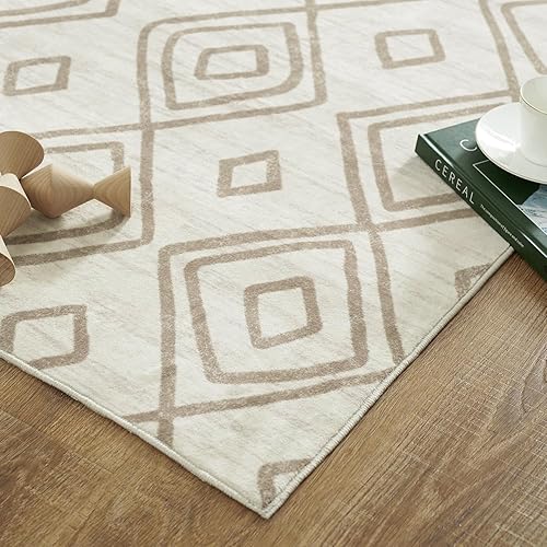 Miniatura 8 de jinchan Alfombra marroquí de 5 x 7 pies, lavable, delgada, moderna, geométrica, suave, contemporánea, antideslizante, para sala de estar, cocina,