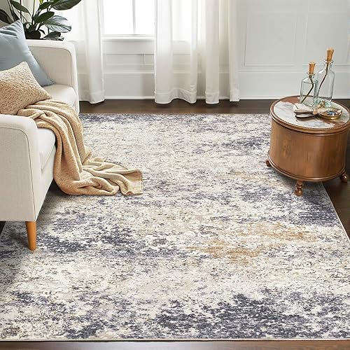 LOVORAL 5x7 Washable Abstract Rug (Blue Grey)