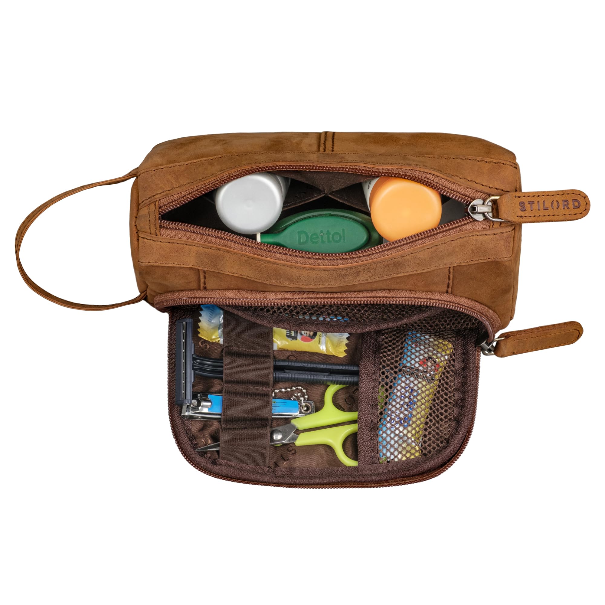 STILORD 'Tony' Vintage Large Pencil Case Pouch Bag Leather Pen Holder Big Pen Case with Zipper Aesthetic Pencil Holder Cosmetic Case Genuine Leather, Colour:tan - Dark Brown - Image 4