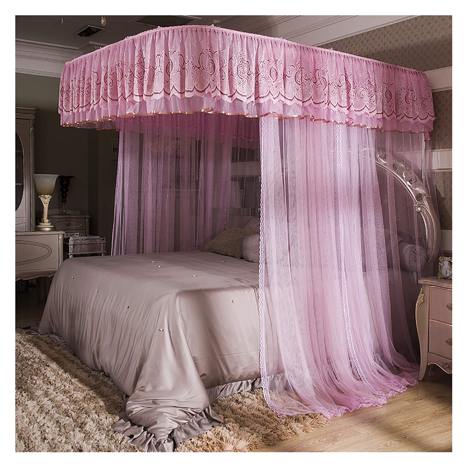 Mosquitero con soporte en U para cama King y Queen con 3 aberturas