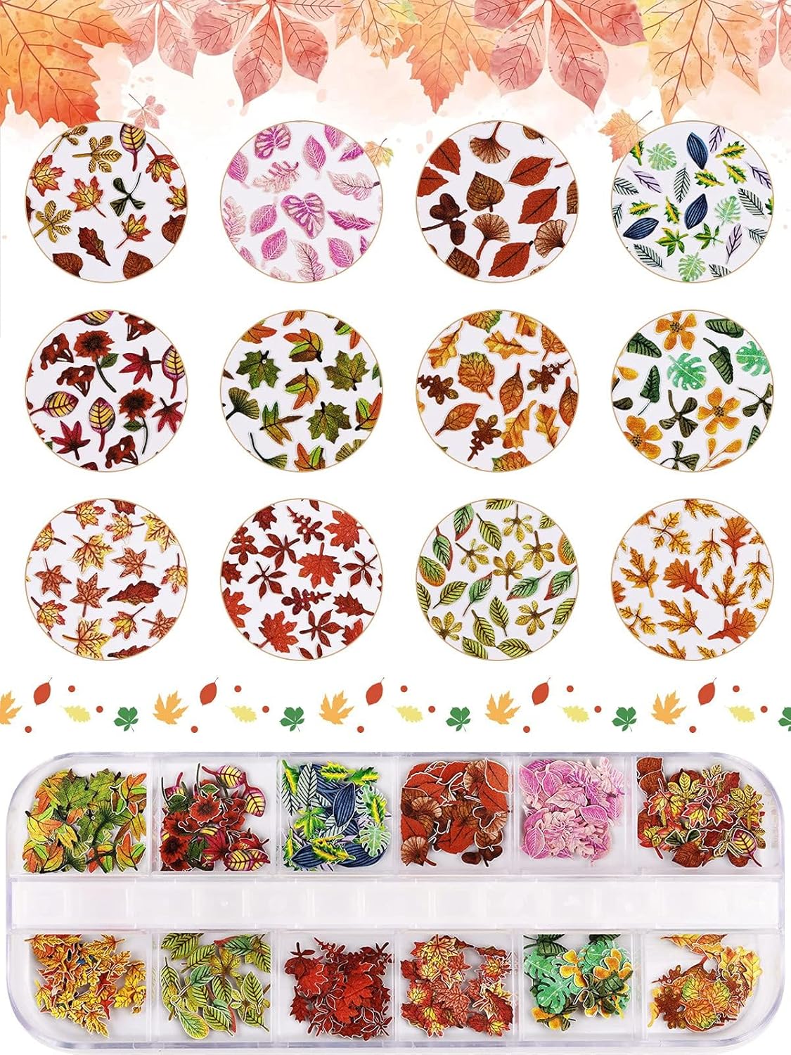 Kalolary 2 Boxes Maple Leaves Nail Art Sequins, 3D Fall Leaves Stickers for Acrylic Nails, Maple Leaves Wood Pulp Glitter Flakes for Autumn Nail Art Decorations thumbnail
