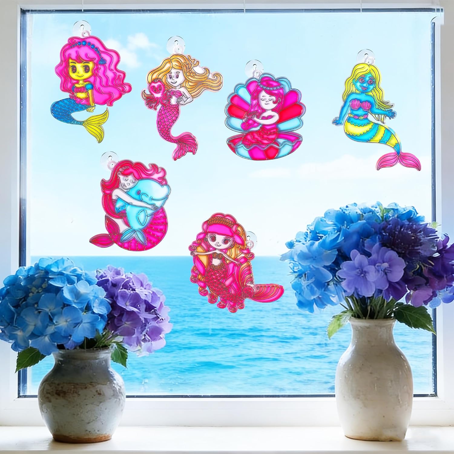 Ayhuhra 30 Set Valentine Cards with Mermaid Suncatcher Art Supplies
