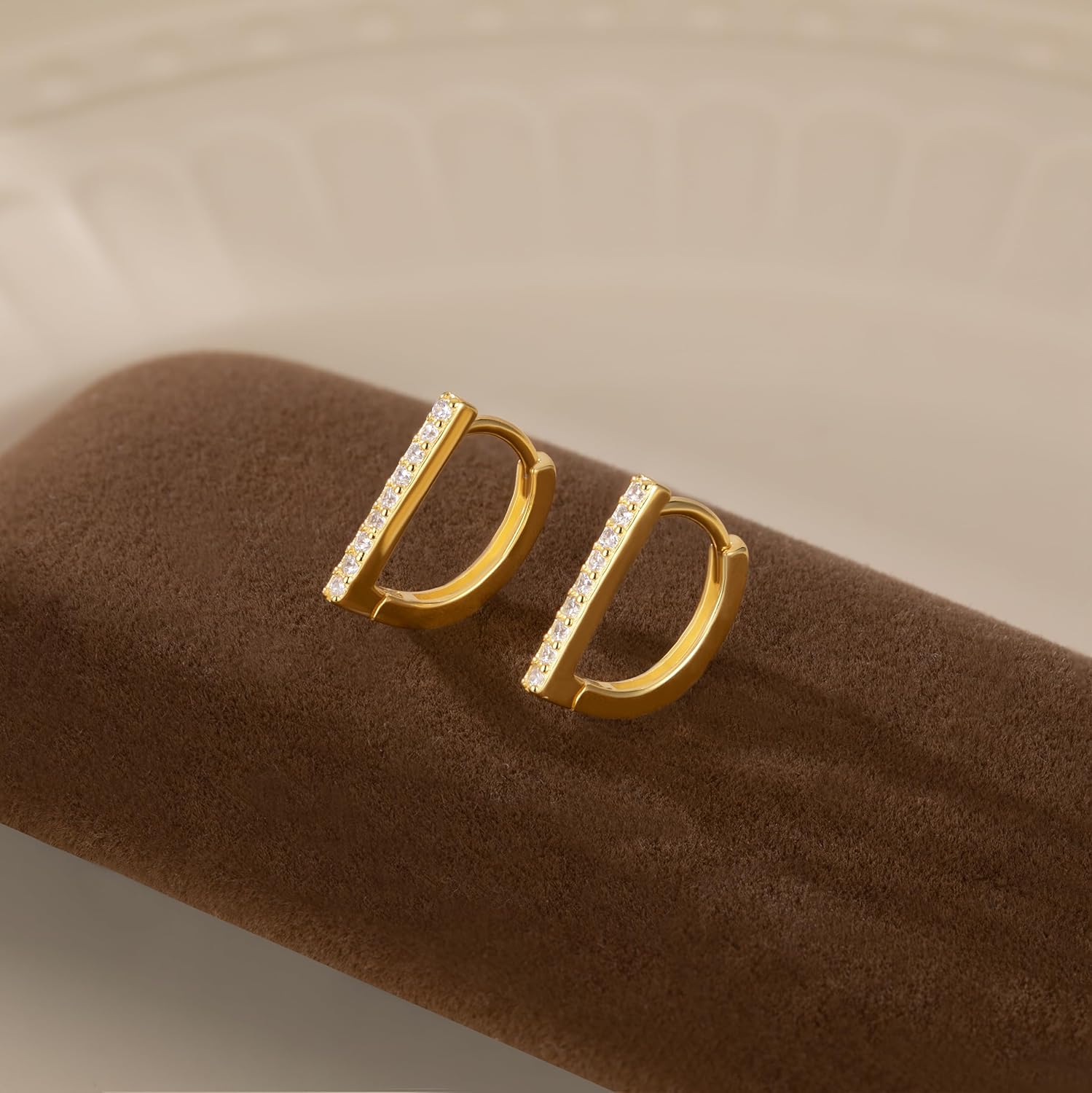 Reffeer Solid 925 Sterling Silver CZ Bar Earrings Hoop for Women Teens CZ Huggie Earrings Minimalist - Image 5