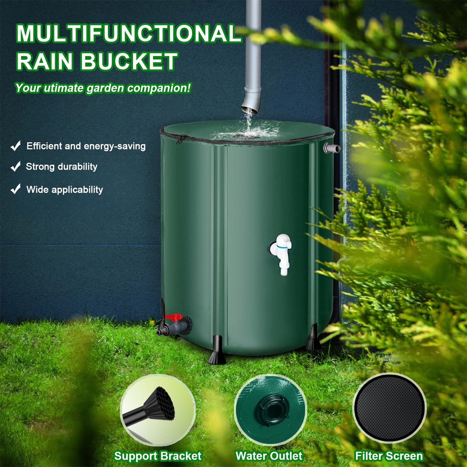 Barriles Plegables De 1000 L para Jardín, Sistema Portátil De Recolección De Agua De Lluvia con Grifo Y Tapa con Cremallera. Tanque De Almacenamiento De PVC para Riego De Jardín, Uso Exterior 1000L