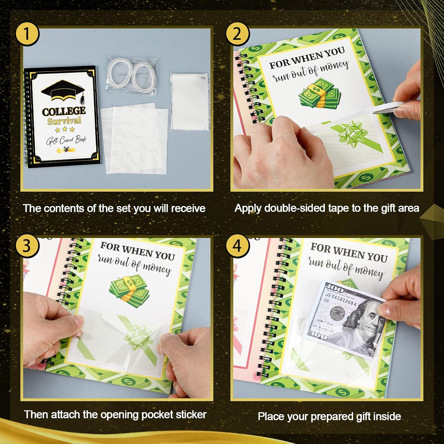 MOUNTCLIM Graduation Gift Card Book, College Survival Gift Card Booklet Card Holder with Transparent Pockets, 7.1x 5.1 Inches Greeting Card Keeper for Party Favor High School Student Gifts image 2