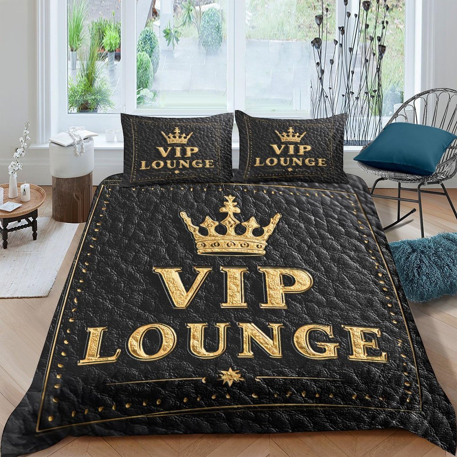 Ctjqhvkz Style-9 3D Printed Vip Lounge Fitted Sheet Microfiber Black Gold Crown Bed Cover For Bedroom Dorm Mattress Protection Decor Single（135X200cm）