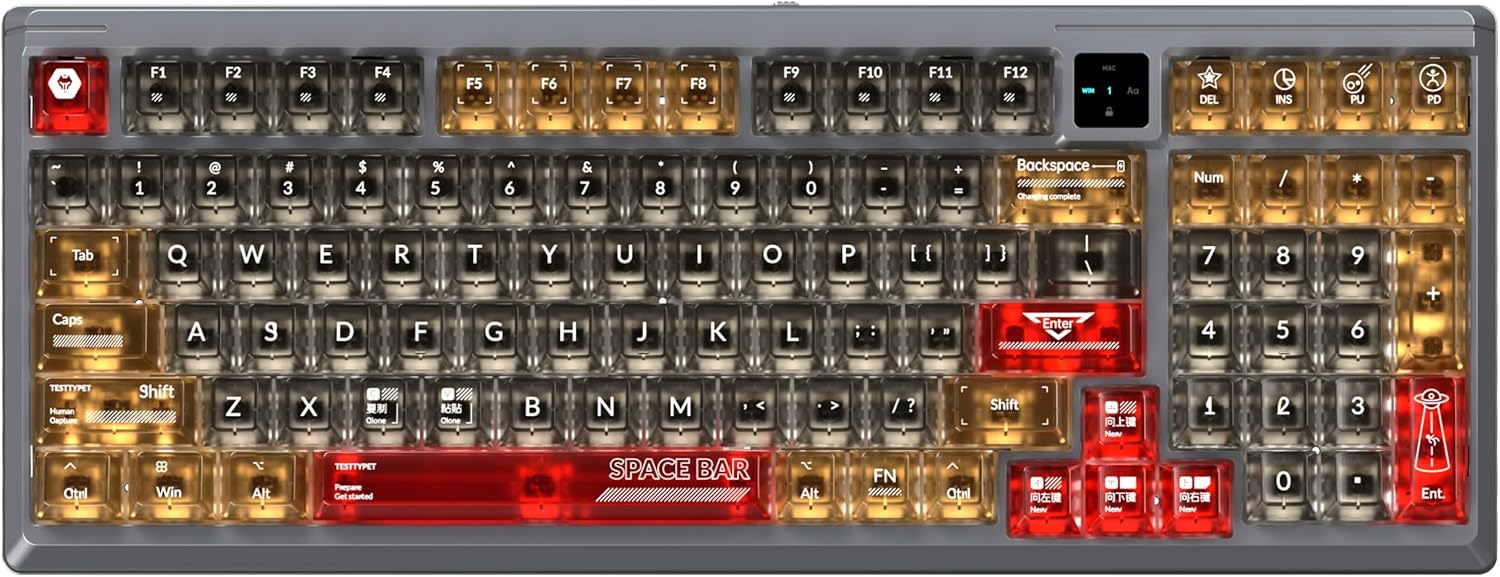 96% Mechanical Keyboard,Hotswap Linear Switch Music Rhythm RGB Backlight,98 Keys Shine-Through Transparent Keycaps+Screen,Tri-Mode Gaming Keyboard for Win/MAC (Transparent Gray)