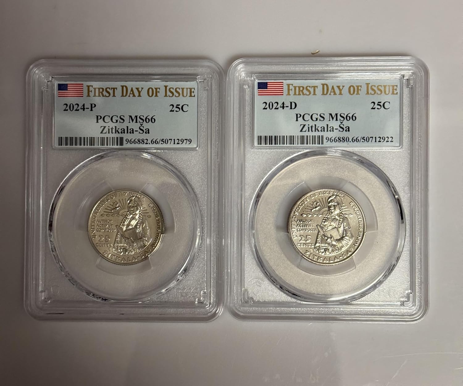 2024 P,D Zitkala-Sa Quarter Graded by PCGS MS-66 First Day of Issue 2 Coin Set