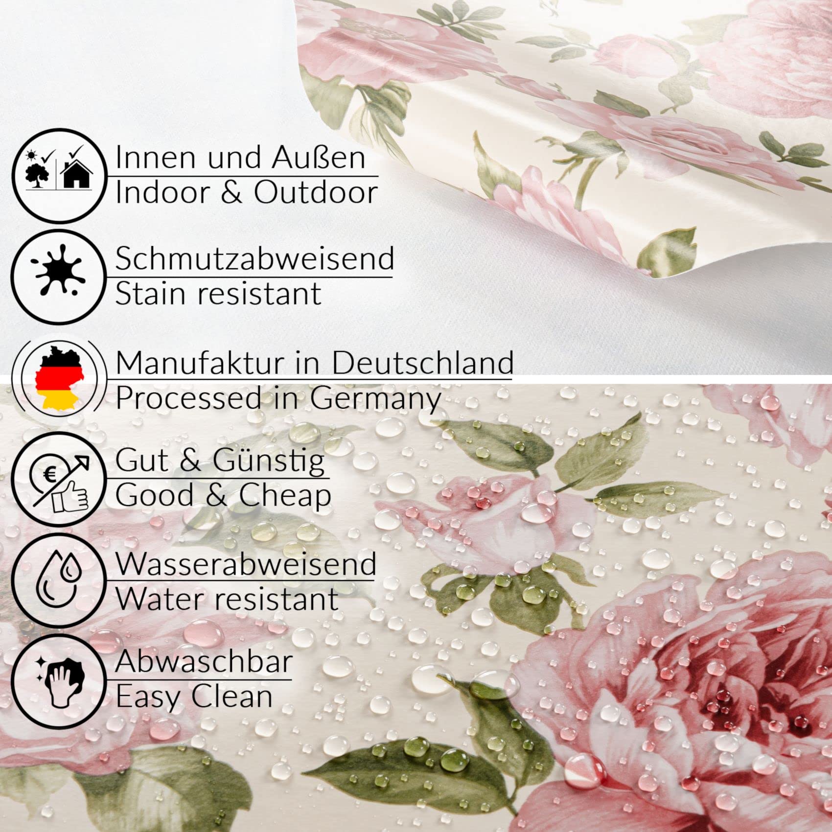 ANRO Tischdecke abwaschbar Wachstuch Wachstuchtischdecke Oval 140 x 260cm mit Saum Natalie Blumen pflegeleicht Wachstischdecke wasserabweisend Gartentischdecke Meterware Lotuseffekt