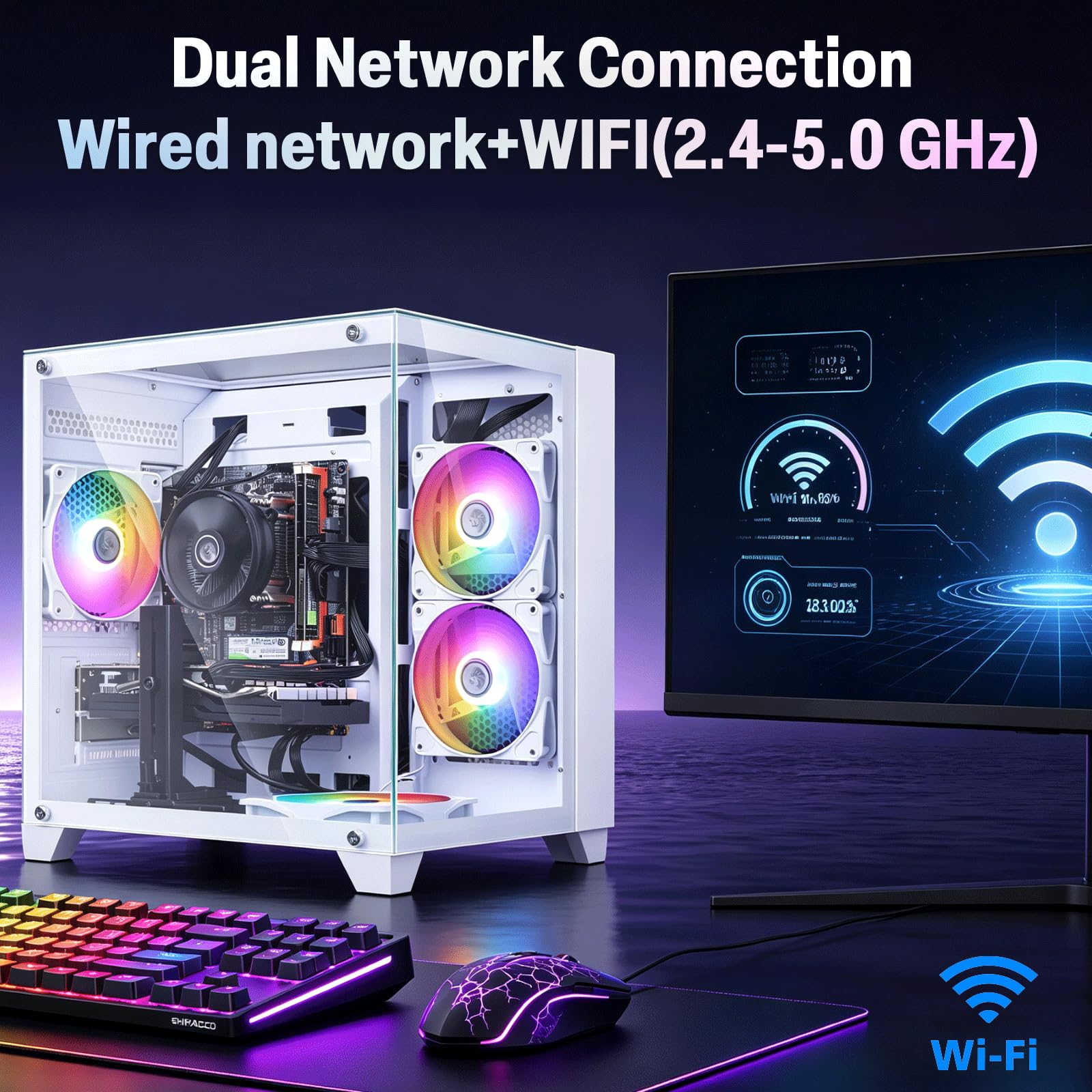 ZER-LON Computer desktop PC da gioco, Intel Core I7 fino a 3,9 GHz, RX 590 8G