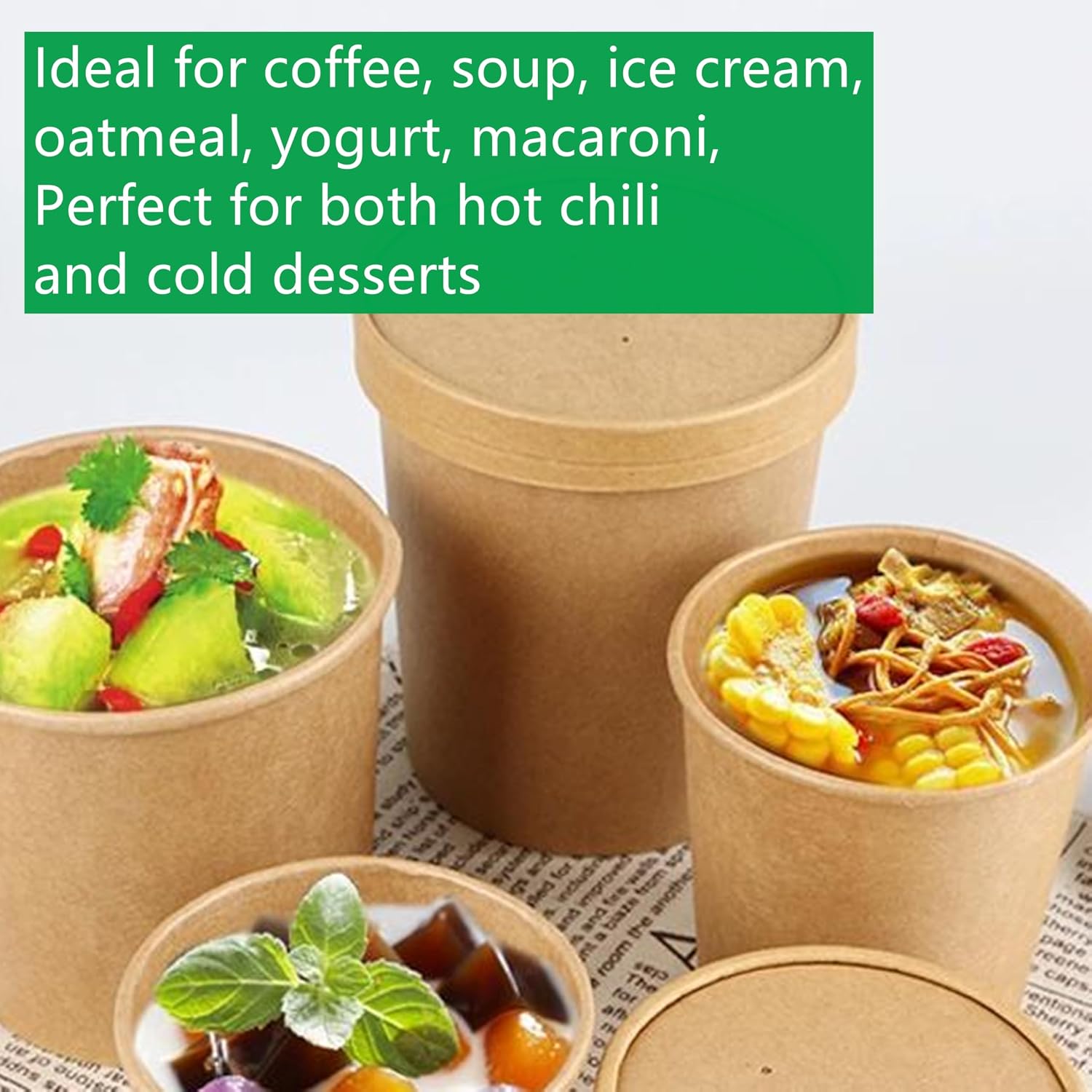 30 Pack 32oz Paper Soup Containers with Lids, Kraft Paper Ice Cream Bowls, Microwave & Freezer Safe Food Cups, Takeout To Go Containers for Lunch, Restaurant Supplies