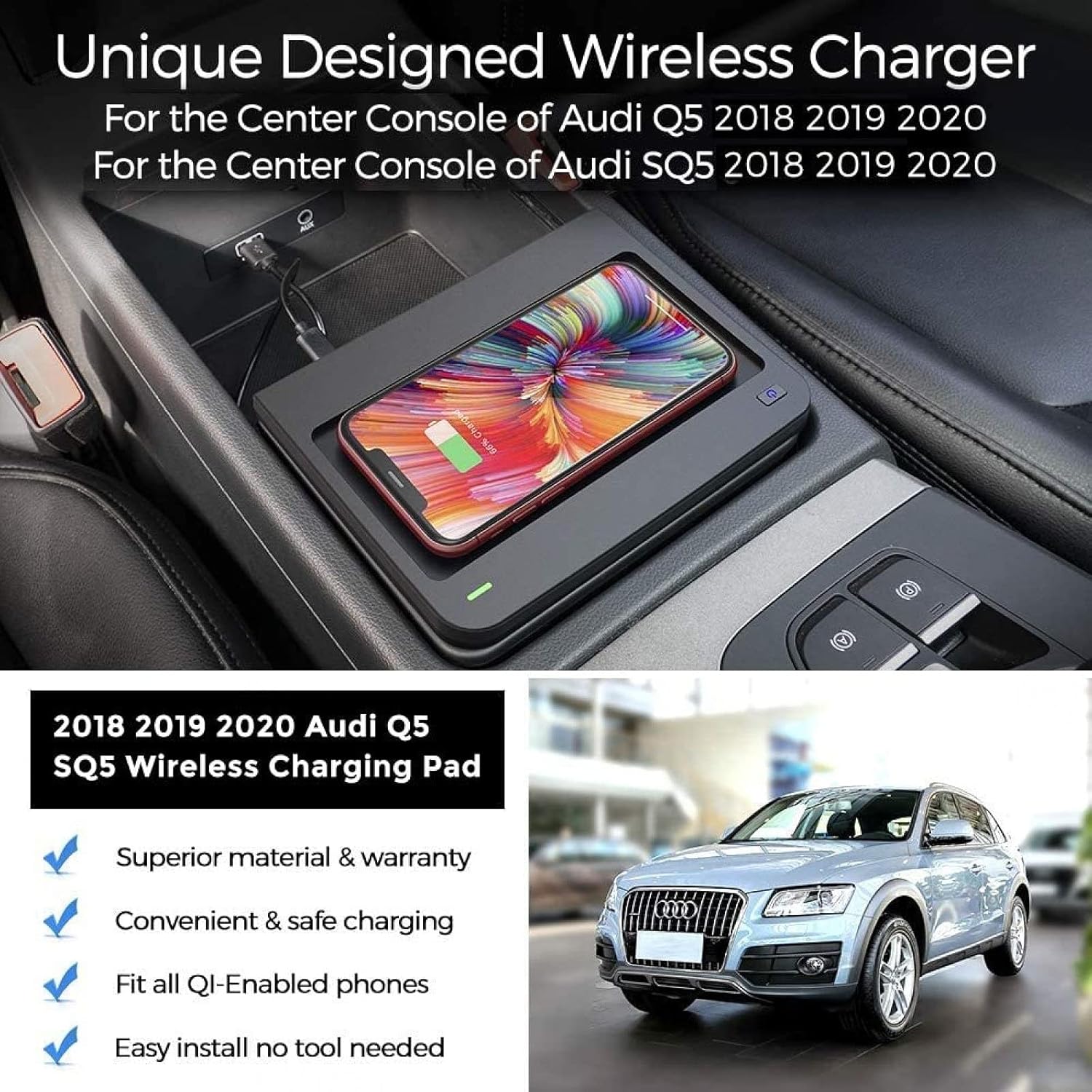 car wireless chargerfor a udi q5sq5 2018 2019 2020 car charging board center console15w fast wireless cell phone charging board for 11xsxrx8hu