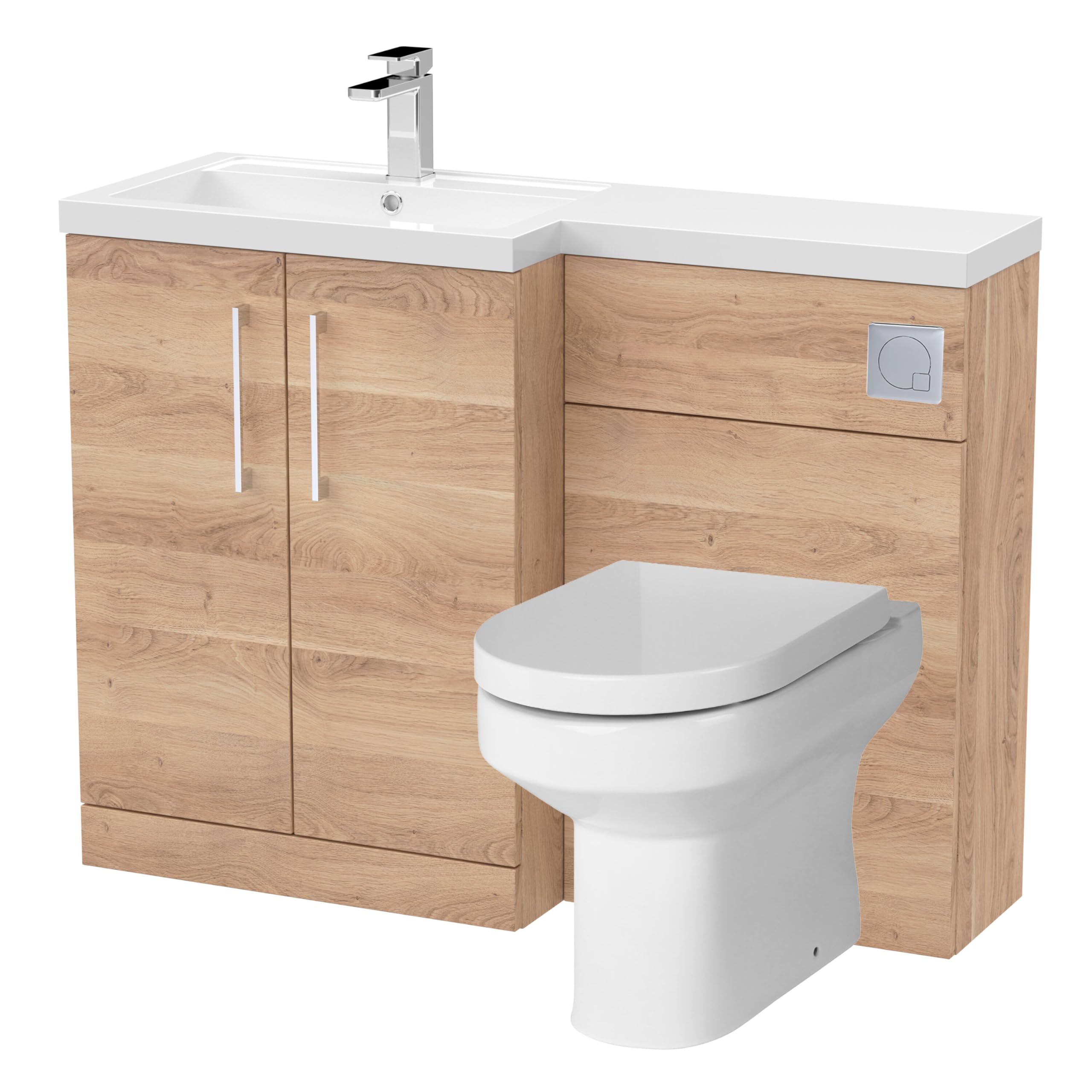 Balterley Level Bathroom Bundle Floor Standing Vanity Basin And Wc Unit With Pan, Seat And Cistern - Left Hand - Bleached Oak