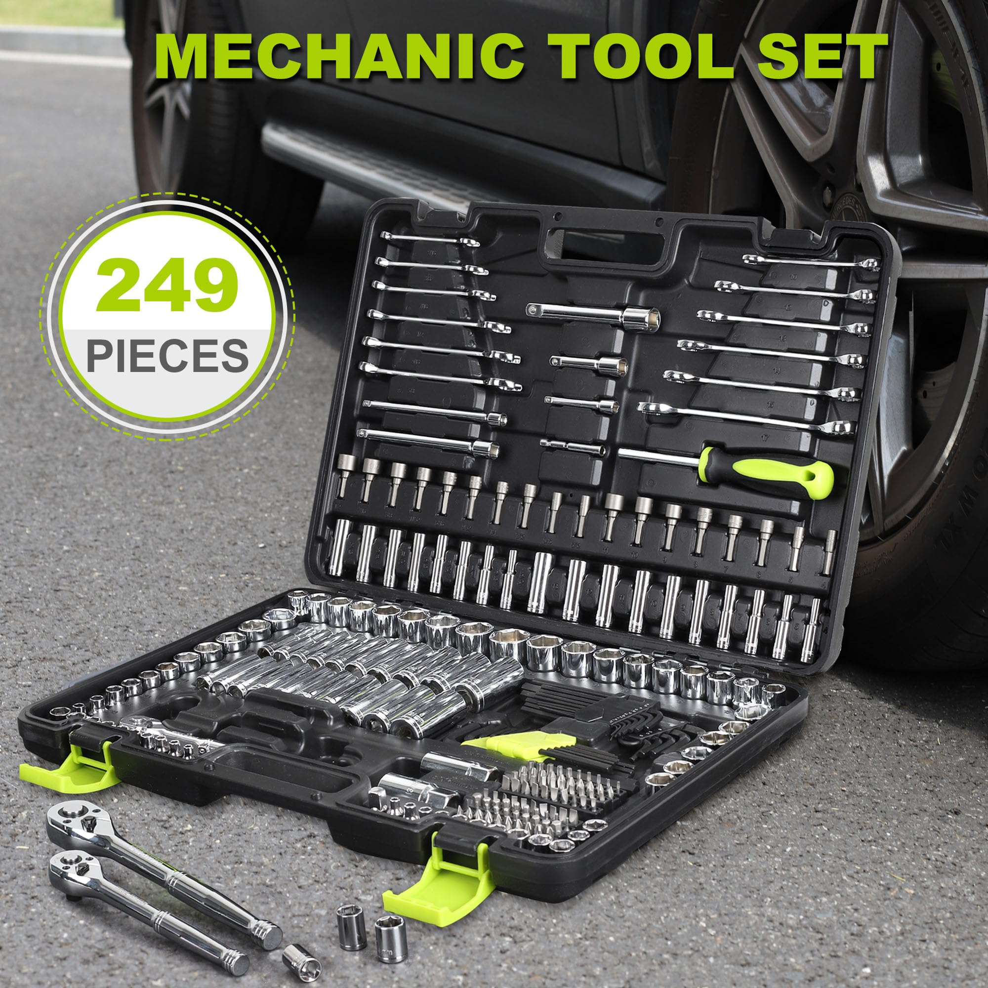 FASTPRO 249-Piece Mechanics Tool Set, SAE & Metric Socket set, Include 1/2