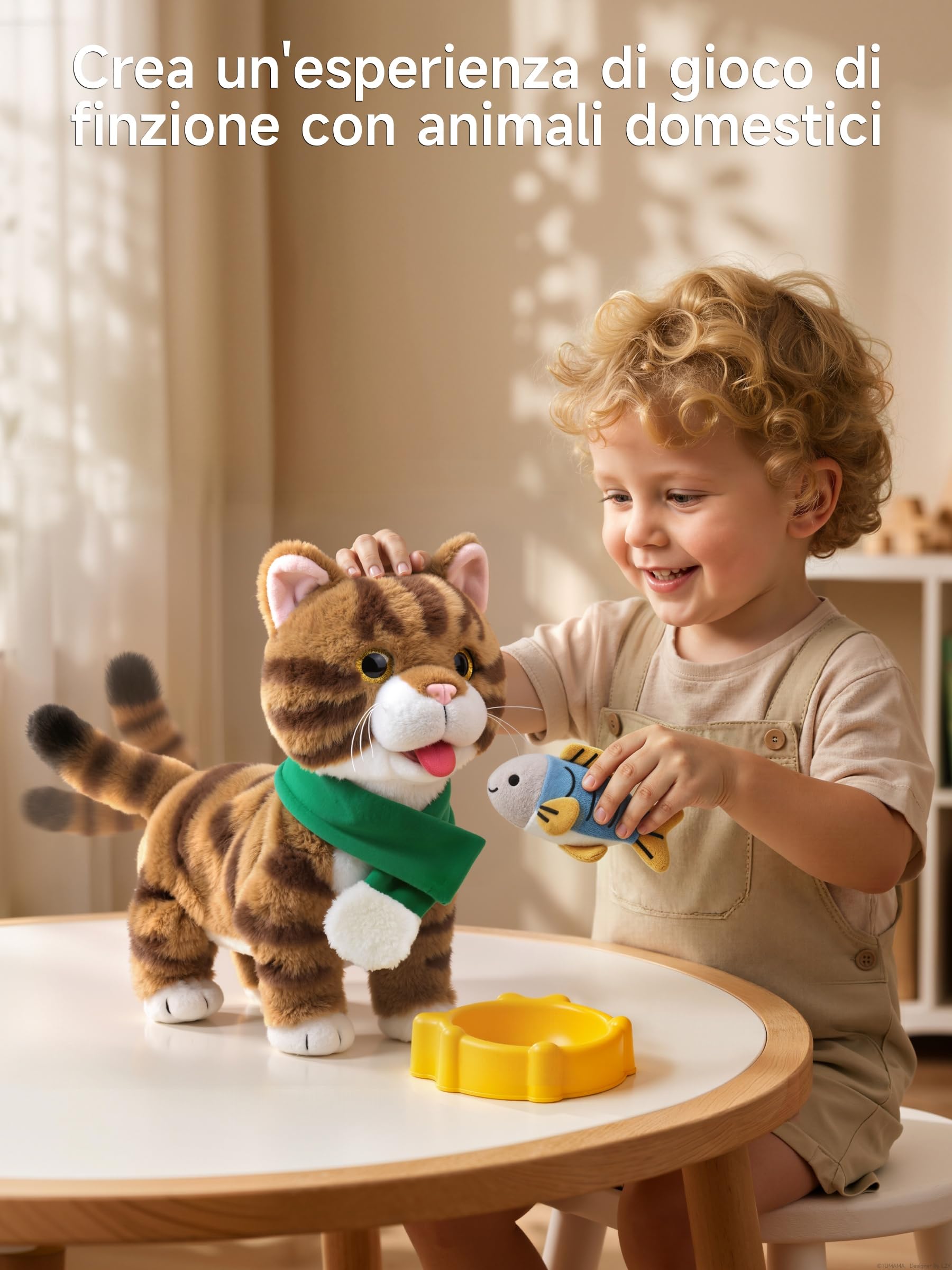 OR OR TU Giocattolo Gatto che Cammina Interattivo Gatto Peluche | Gatto Tigrato, Peluche Delicato Sulla Pelle, Telecomando, Cammina, Canta, Miagola, Scodinzola e si Lecca la Lingua