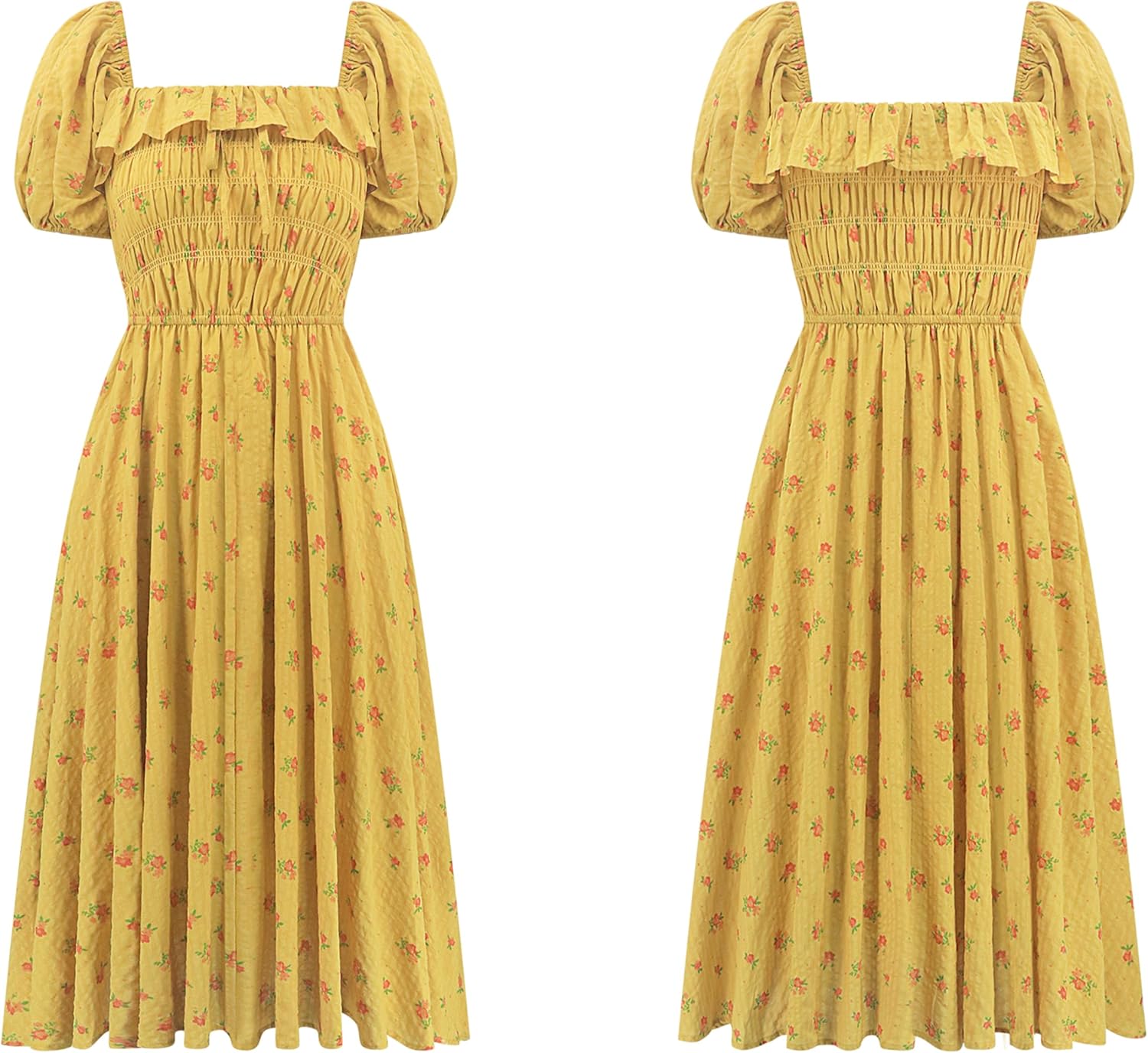 R.Vivimos Womens Summer Floral Print Puff Sleeves Vintage Ruffles Midi Dress - Image 6