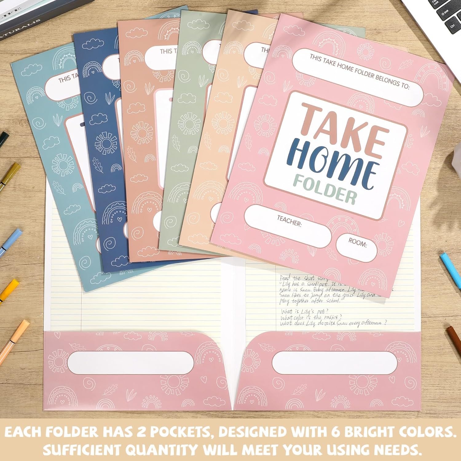 24 PCS Homework 2 Pocket Folders Bulk for Students Take Home Folders A4 Letter Size Boho Classwork Homework Organizer for Classroom Home School Office Teachers Educational Supplies 9.45 x 12.2 Inch