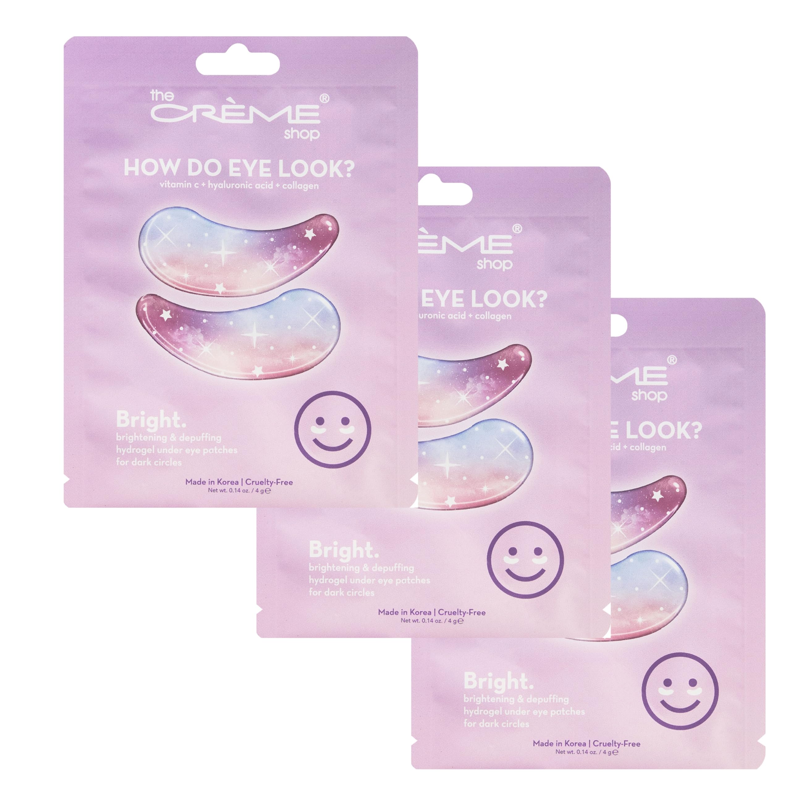 The Crème ShopHow Do Eye Look? Vegan Illuminating Under Eye Patches for Brightening Depuffing with Vitamin C Hyaluronic Acid & Vegan Collagen (3 Pack)