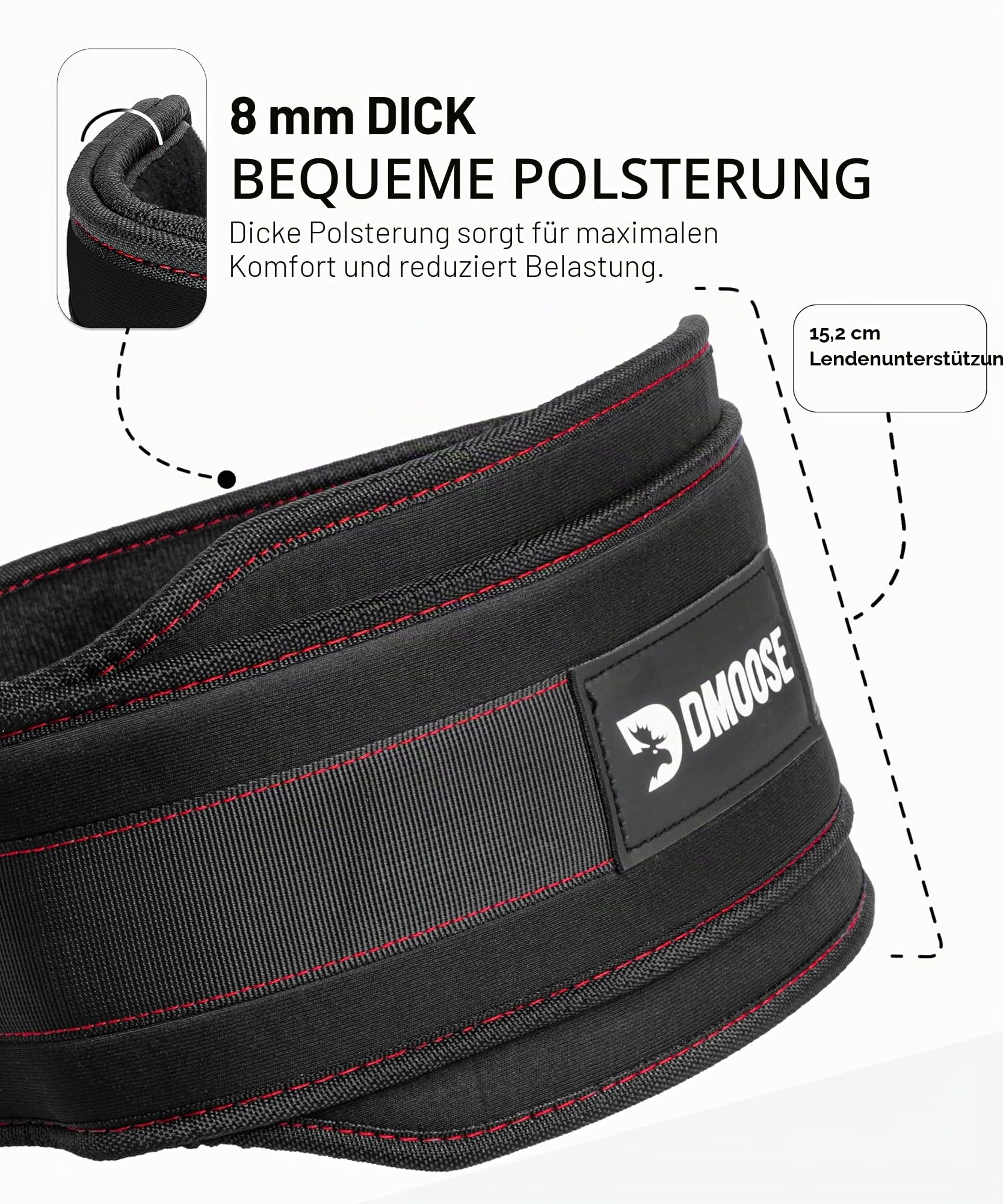DMoose Dip-Gürtel für Kraftdreikampf mit 36" Stahl Kette - Weight Lifting Belt für Klimmzüge & Kniebeugen, Gewichthebergürtel für Herren & Frauen - Gewichtsgürtel mit bequemer Neopren-Stütze