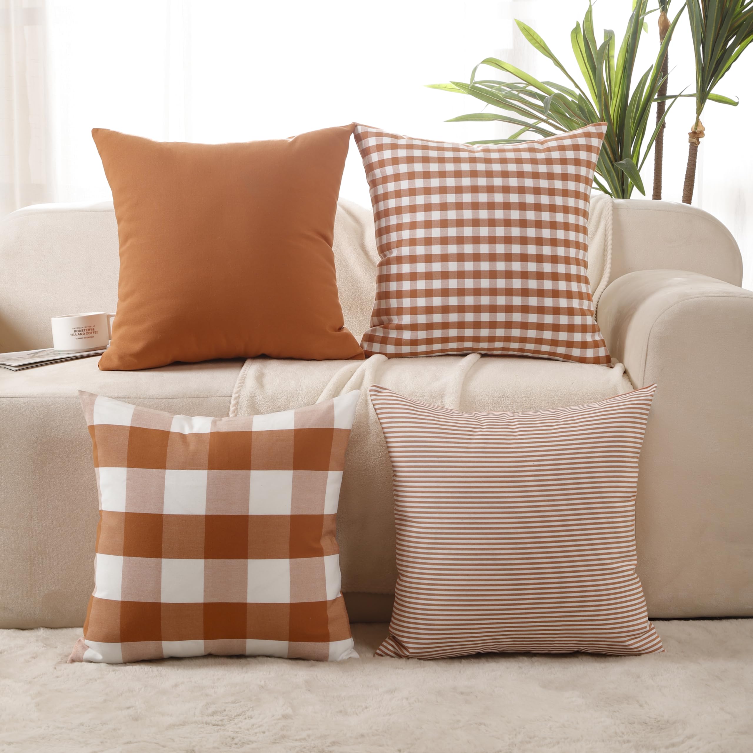 RKAAS HOME Pack of 4 Decorative Luxurious Square Cushion Cover for Living Room Sofa Couch Bed 45cm x 45cm 18x18 Inches (Pack of 4 - Design7)