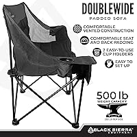 Vista 4 de Black Sierra - Silla de campamento plegable doble acolchada, sofá de campamento plegable de gran tamaño, sofá biplaza portátil para exteriores