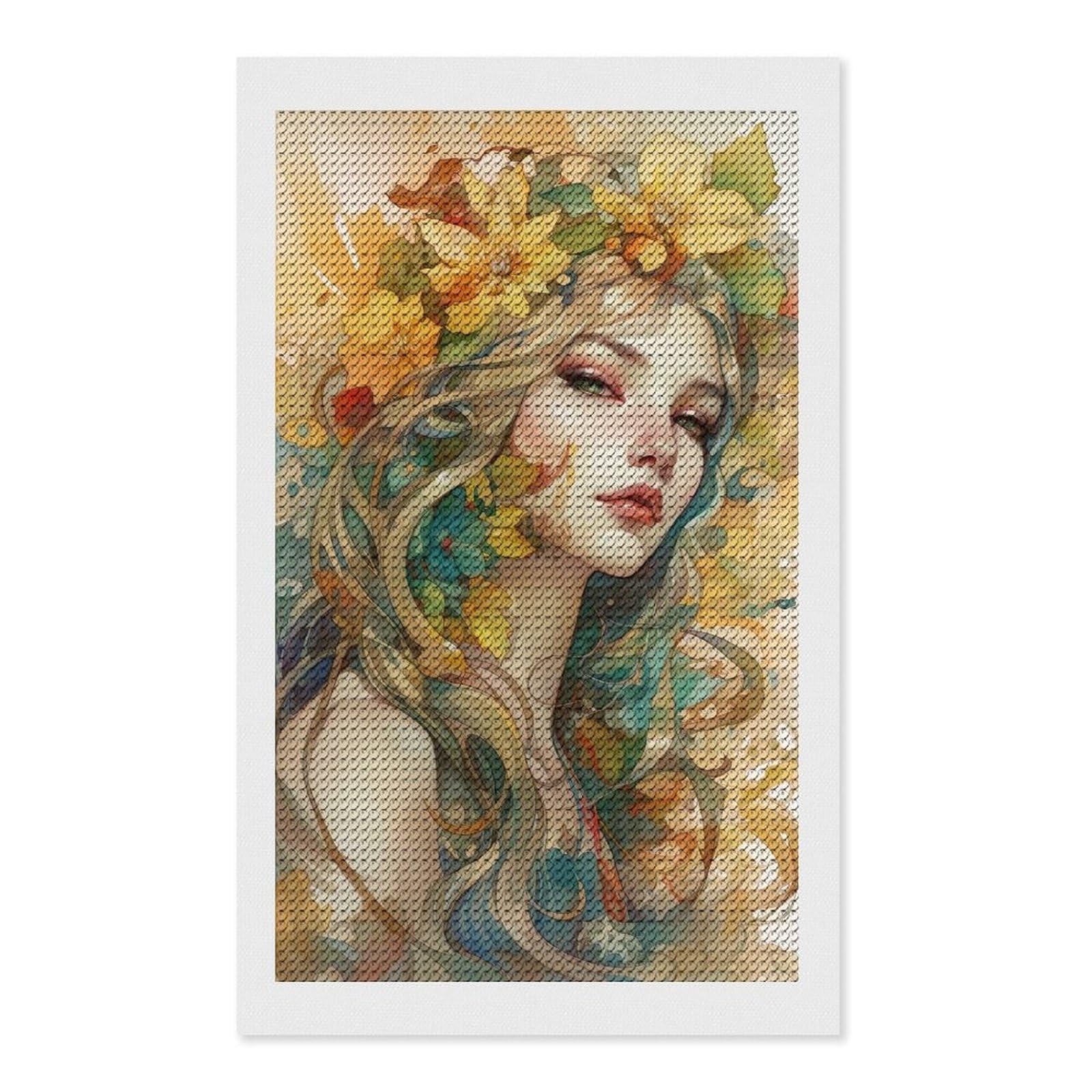 Junmoney Watercolor Floral Portrait Diamond Painting Set 12"x20", Full Kit Included, Sparkling Round Gems, Farmhouse Decor, Festive Craft Gift