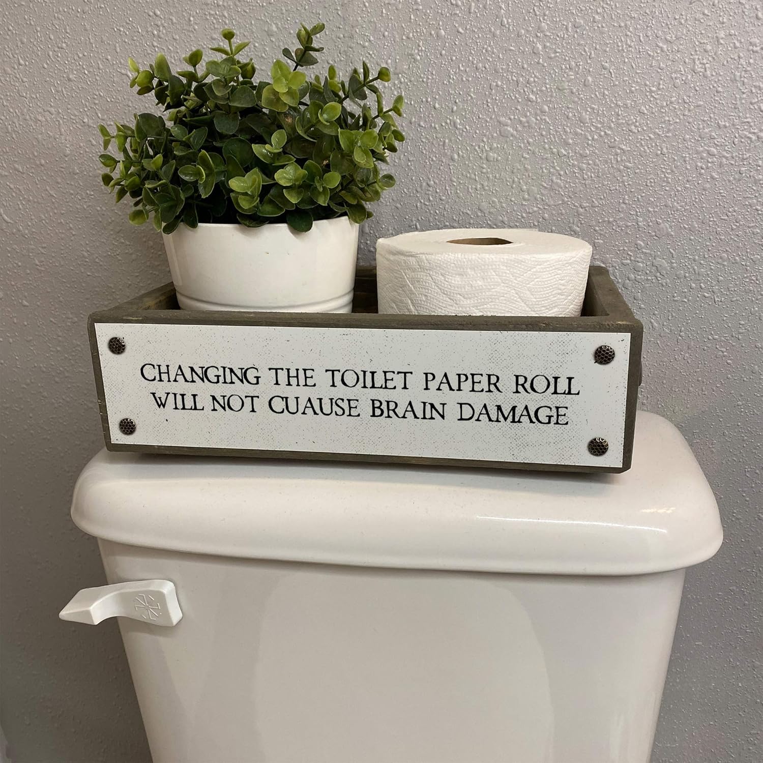 ANVEVO Changing The Toilet Paper Roll Will Not Cause Brain Damage – Bathroom Box – Cute & Funny Rustic Farmhouse Bathroom Decor - Toilet Paper Holder - Wood Boxes with Sayings – Diaper Caddy