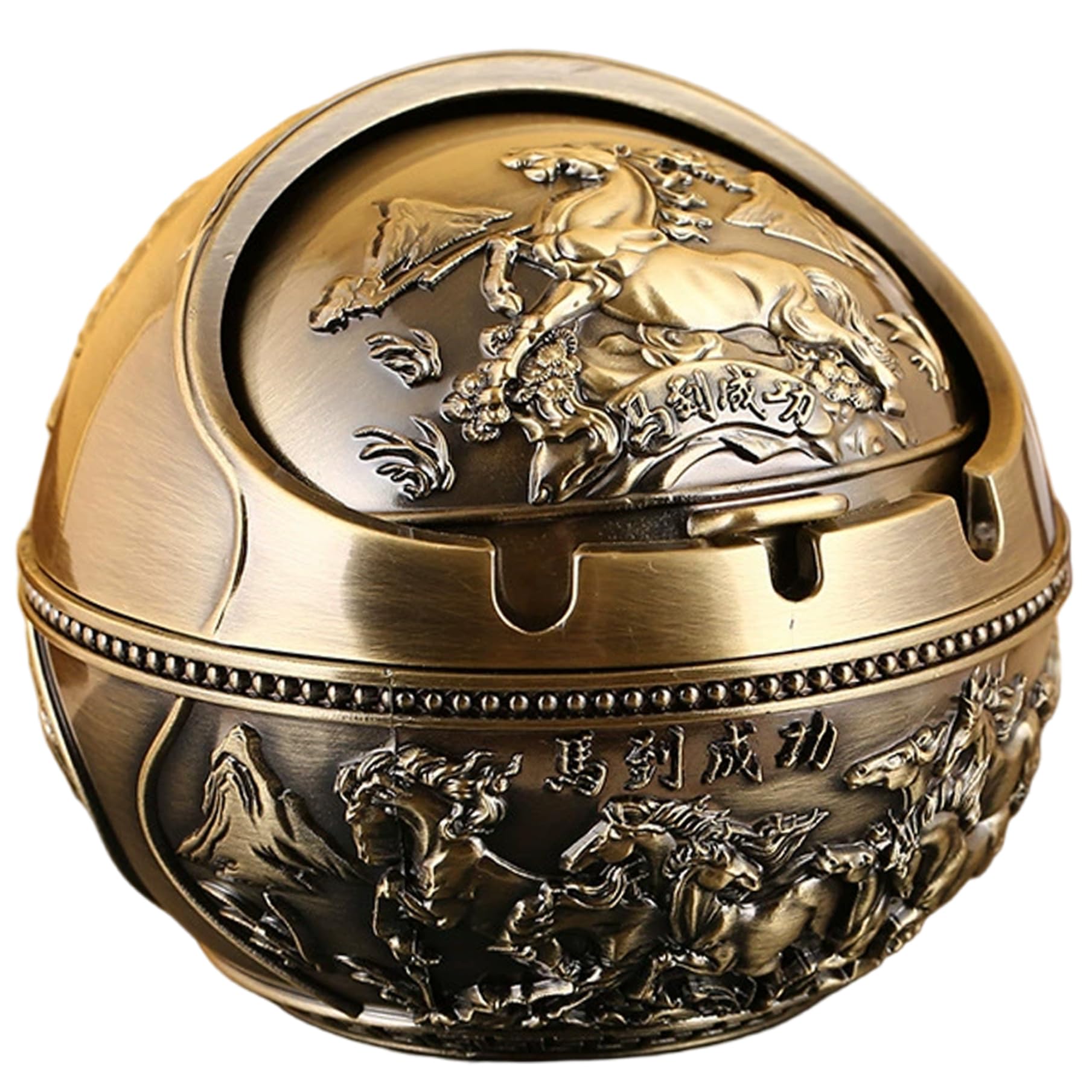 Peosaard Bronze Color Ashtray With Lid, Decorative Ash Trays With Lid Vintage Metal Cool Ashtrays Portable Windproof Ashtray For Home Car Office Outside, Cool Ashtrays