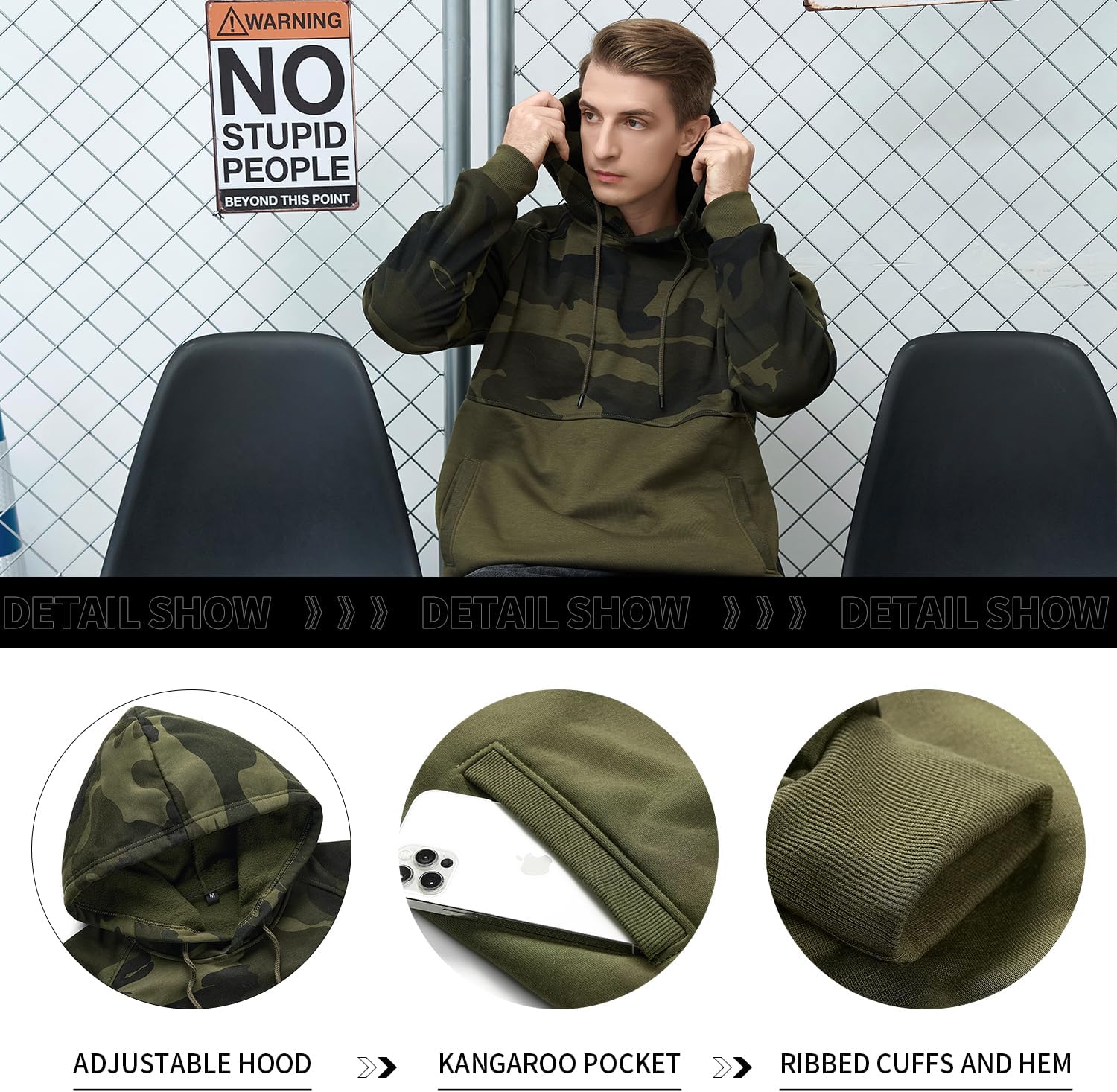 AOTORR Men's Pullover Hoodie Blend Fleece Long Sleeve Contrast Color Military Sweatshirt with Kanga Pocket - Image 4