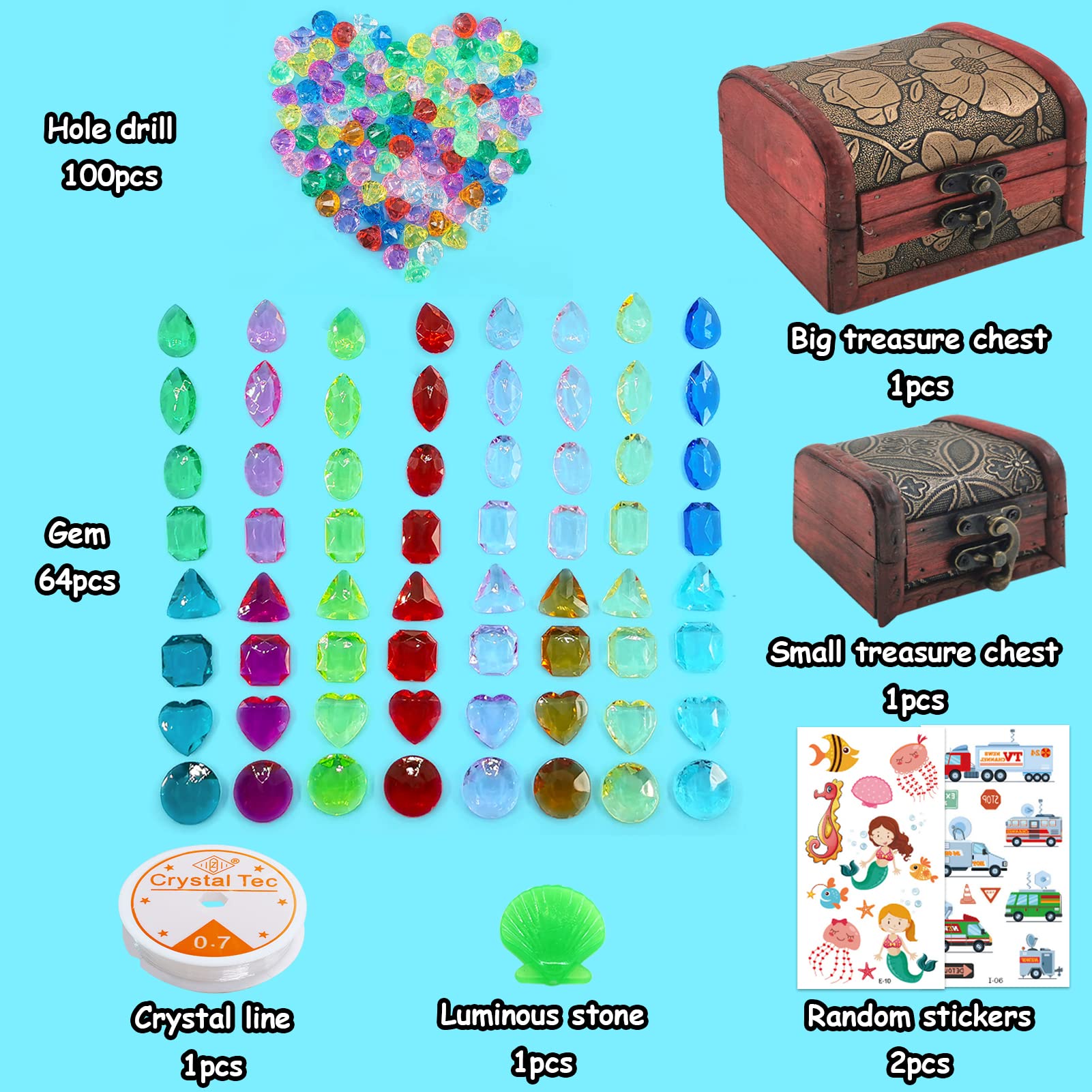0XBIT Jouet Piscine, 18 Pièces Jouet de Piscine de Gemme de Plongée, Gemme Plongée, Pierres Précieuses et Diamants Cristal, pour la Chasse au Trésor de Plage et la Formation de Plongée