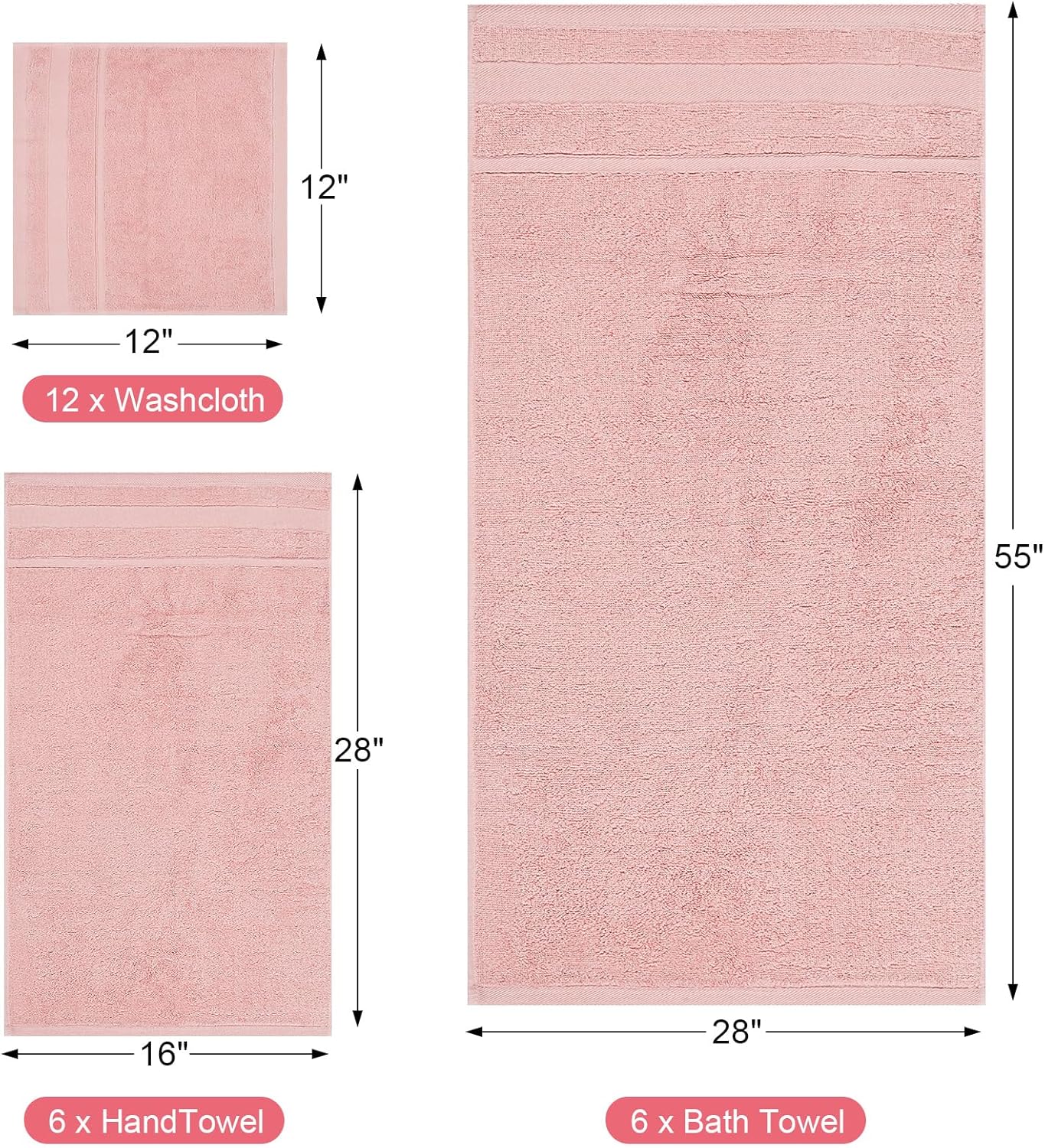 Peryiter 100% Cotton Bath Towel Set of 48(4 Colors)-12 Bath Towels, 24 Hand Towels, 12 Wash Cloths, Soft, Highly Absorbent for Hotel Spa Family (Multi-Color)