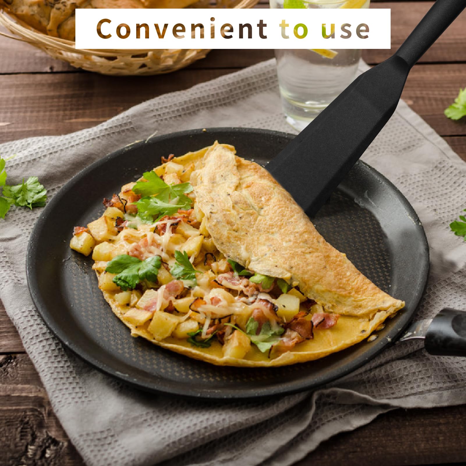 Espátula de Silicona para Tortillas, Herramientas Espátula Larga para Crepé, Antiadherente, Resistente al Calor, para Huevos, Panqueques, Pizza, Hamburguesas, Pescado (Negro)