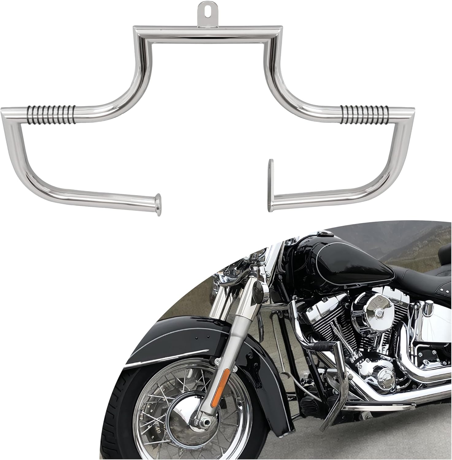 KUAFU Highway Bars Engine Guard Compatible with 1986-1999 Harley-Davidson Heritage Softail Fatboy Flstc Flstn Flstf Highway Crash Bar Steel Chrome Silver