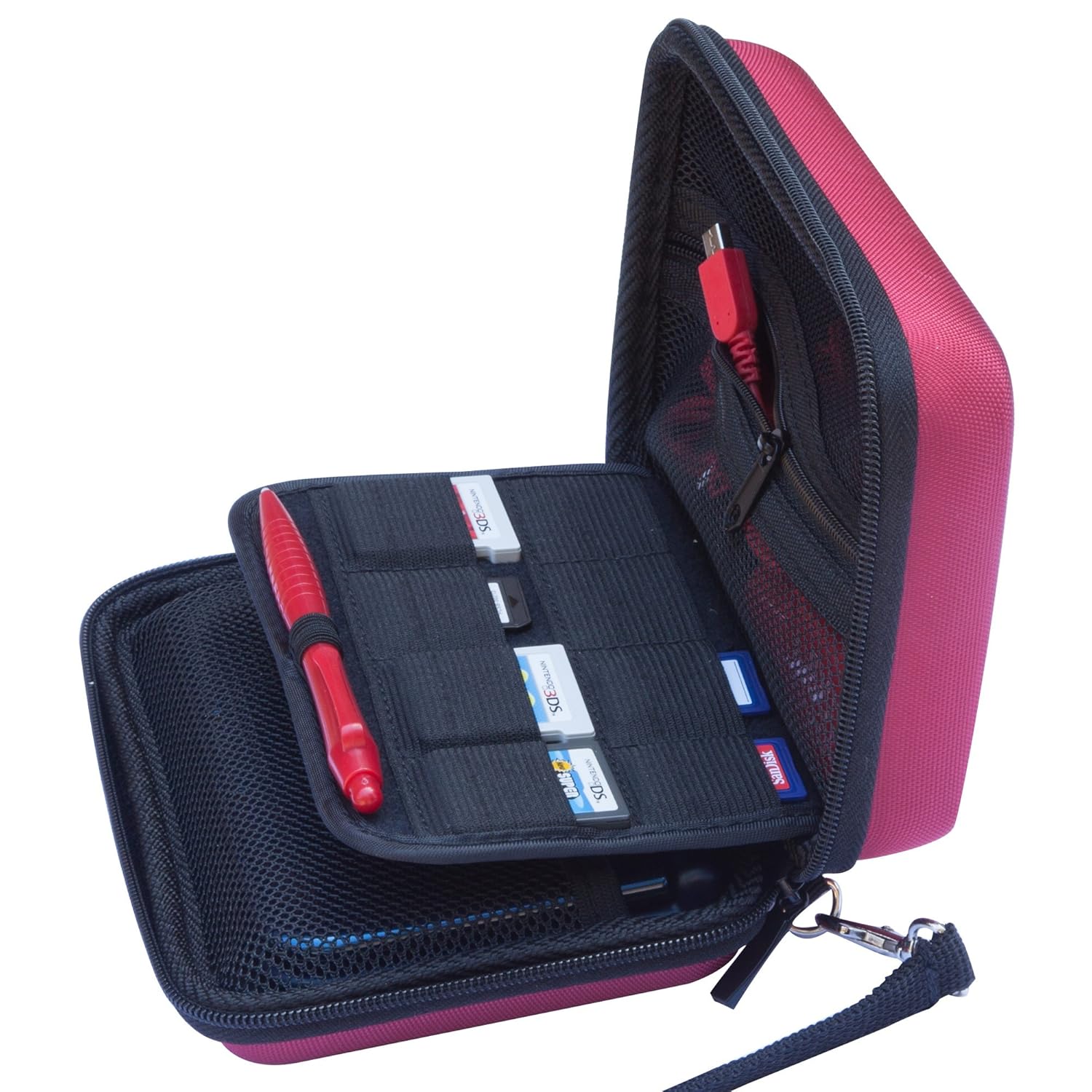 BRENDO Carry-all Hard Case with 8 Game Holders for Nintendo 3DS XL / 3DS XL / 3DS - Wine Red
